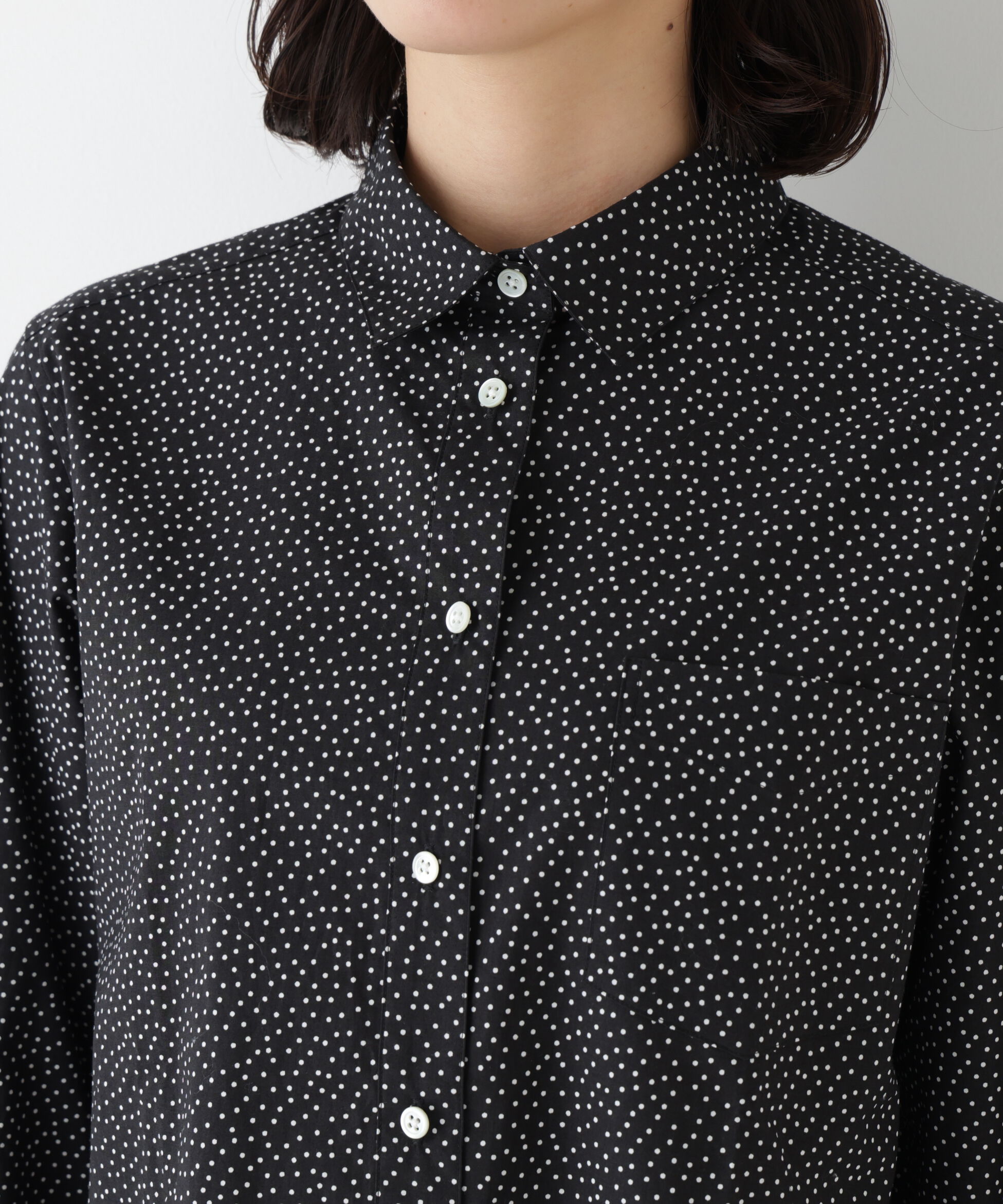  「◆《ウォッシャブル》ドット柄ベーシックシャツ」|シャツ・ブラウス|