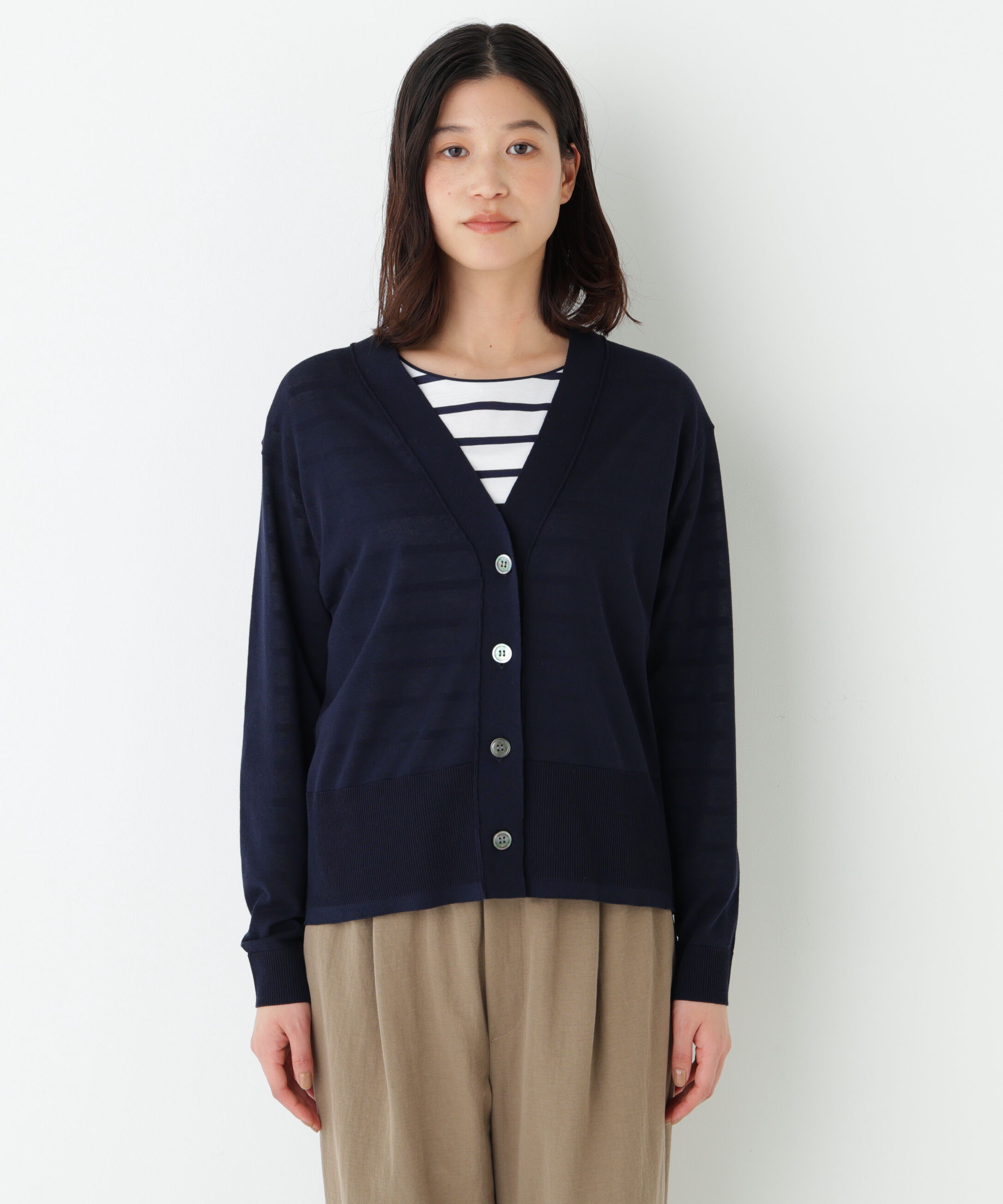  「◆《ウォッシャブル》アイレットＶネックカーディガン」|ニット・セーター|