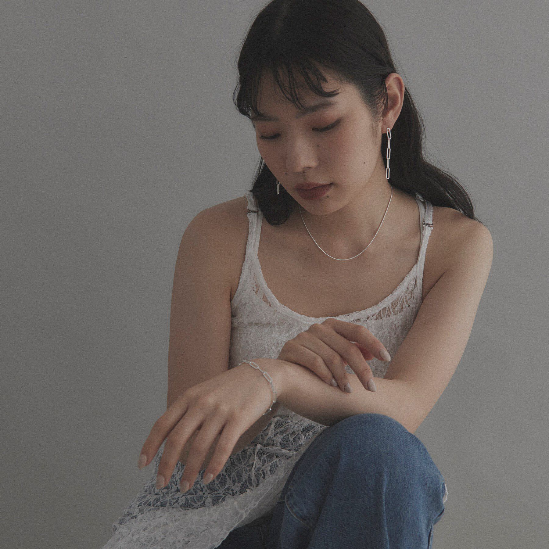 COCOSHNIK ONKITSCH「シルバー デザインチェーン フラットケーブルブレスレット（17cm）」|ブレスレット・バングル|