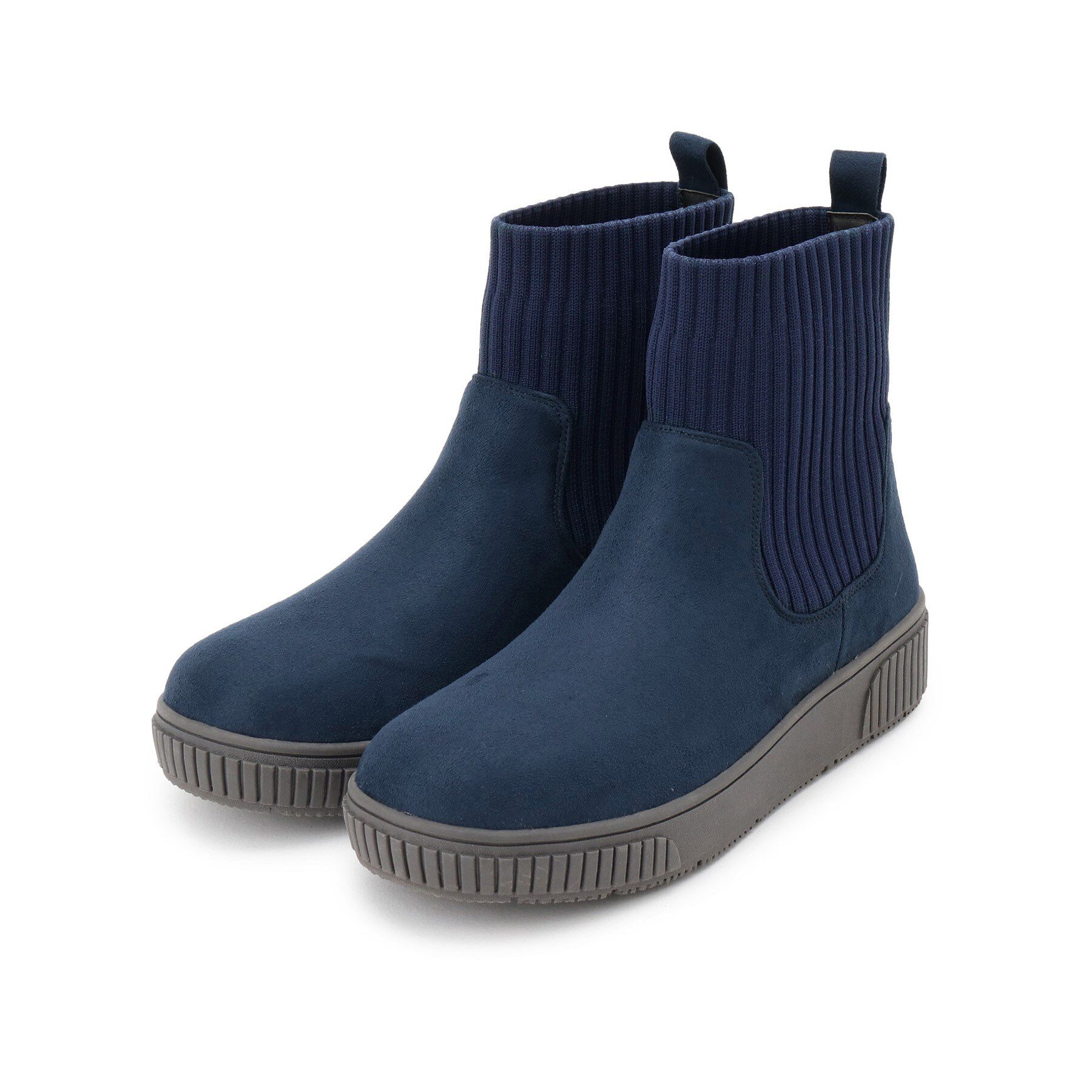 SHOO･LA･RUE「【撥水/低反発クッション】すっぽりラクラク はきぐちニットブーツ」|ショートブーツ|ネイビー(894)