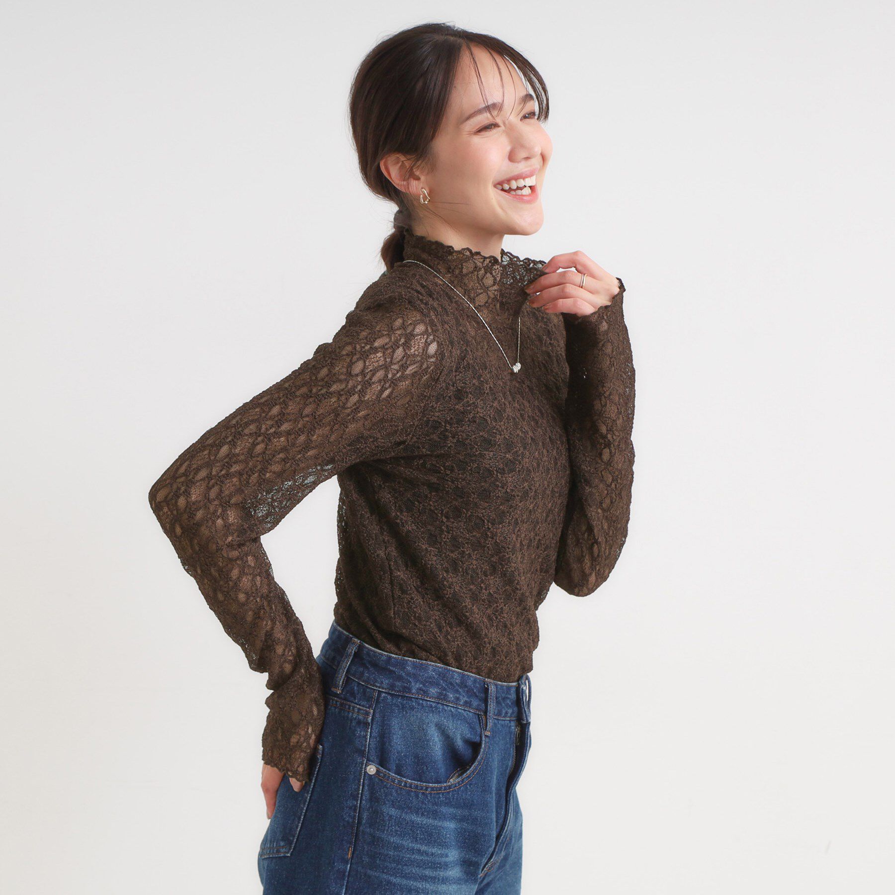 SHOO･LA･RUE「【S-LL】上品なレースハイネックトップス」|Tシャツ・カットソー|