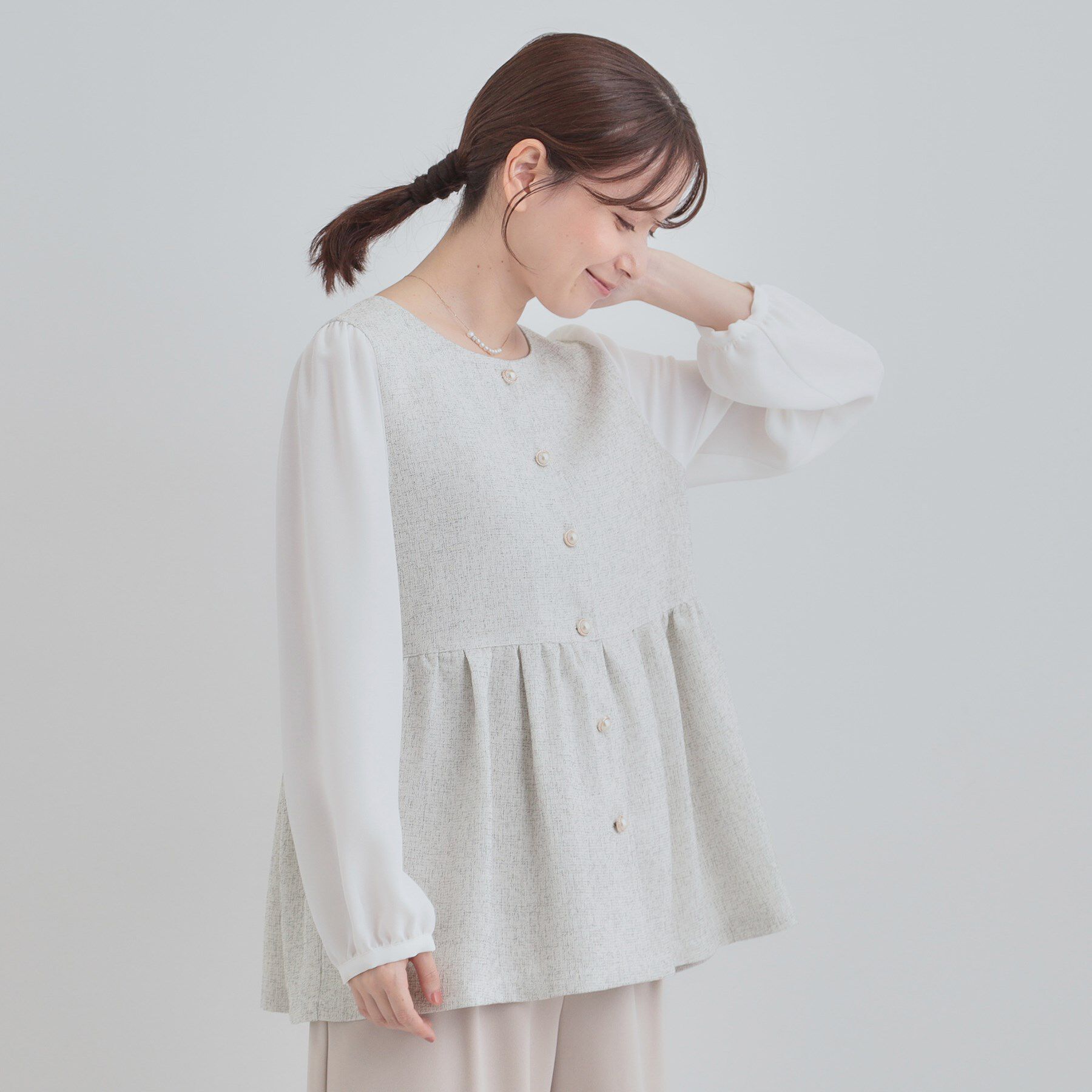 SHOO･LA･RUE「【洗濯機可】時短できちんと見えが叶う フェイクレイヤードブラウス」|シャツ・ブラウス|