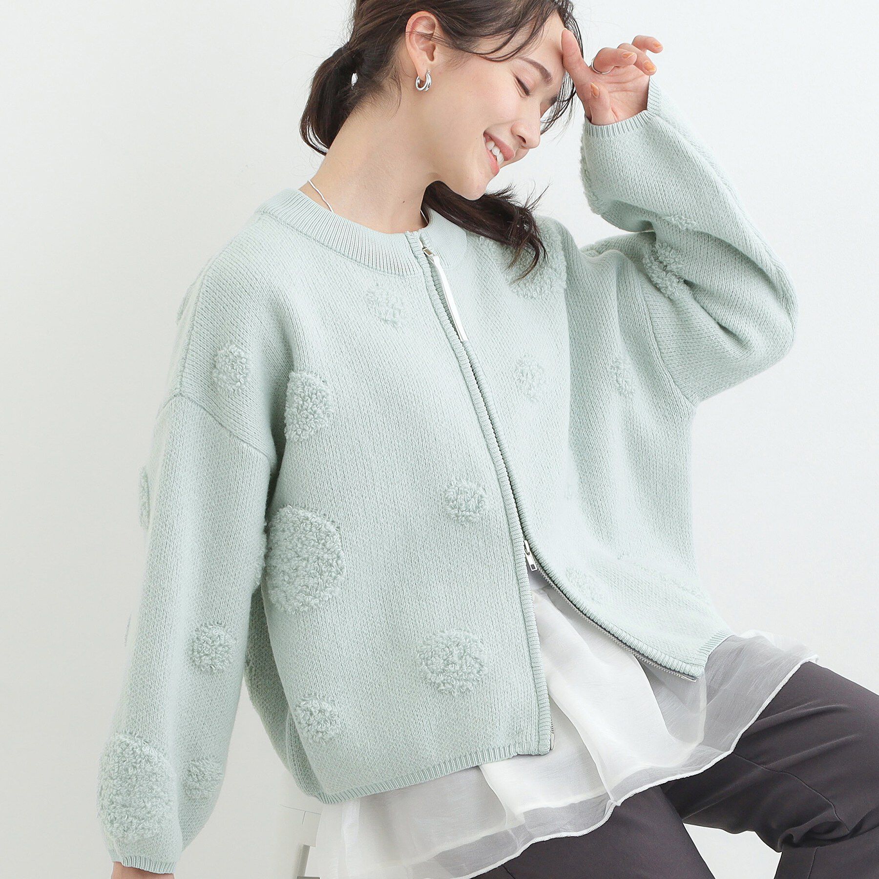 SHOO･LA･RUE「【選べる4柄】ダブルZIPで着こなし色々 柄カーディガン」|カーディガン|ミントグリーン(12