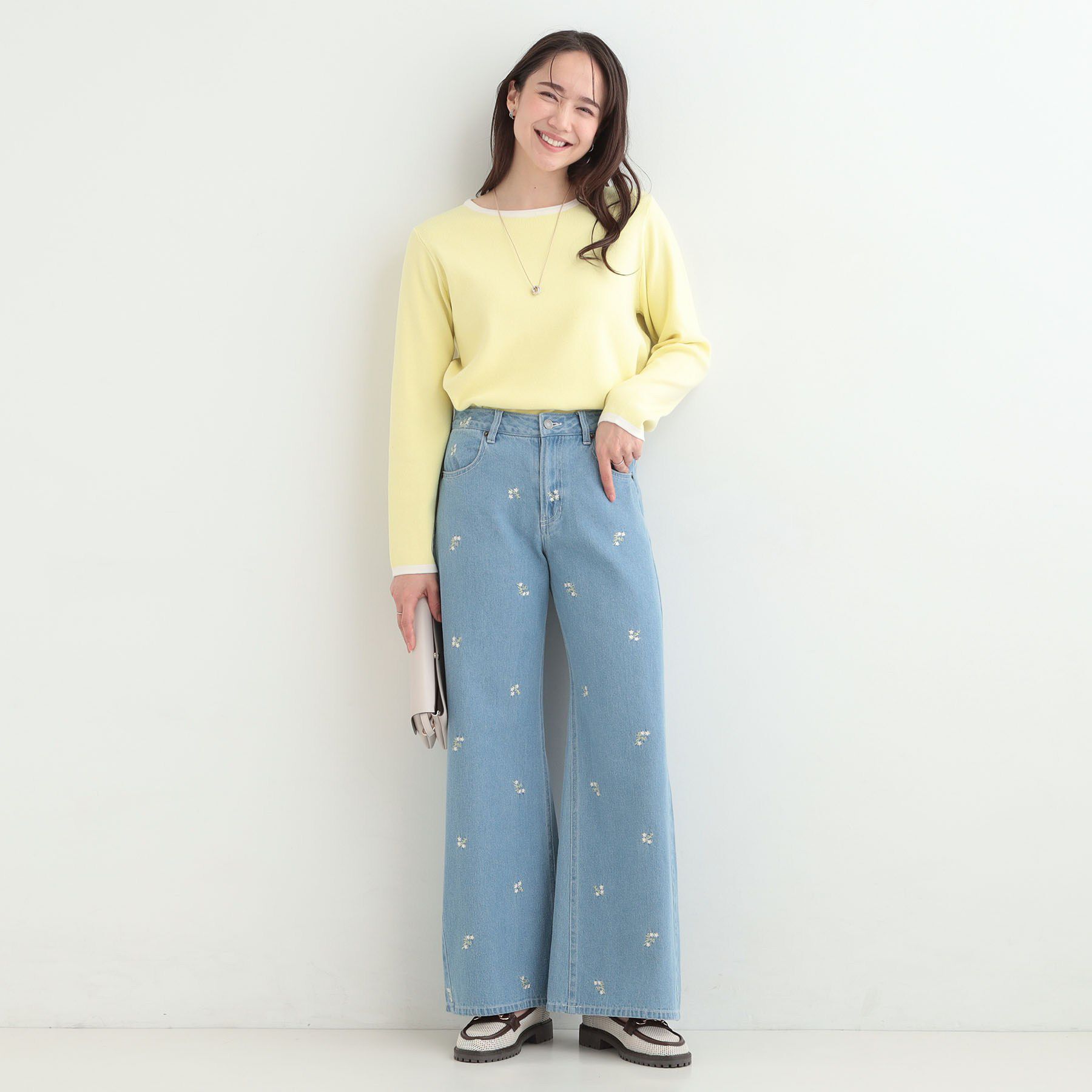 SHOO･LA･RUE「【洗濯機可/S-LL/アンサンブル可】すっきりと好印象 配色クルーネックニット」|ニット・セーター|