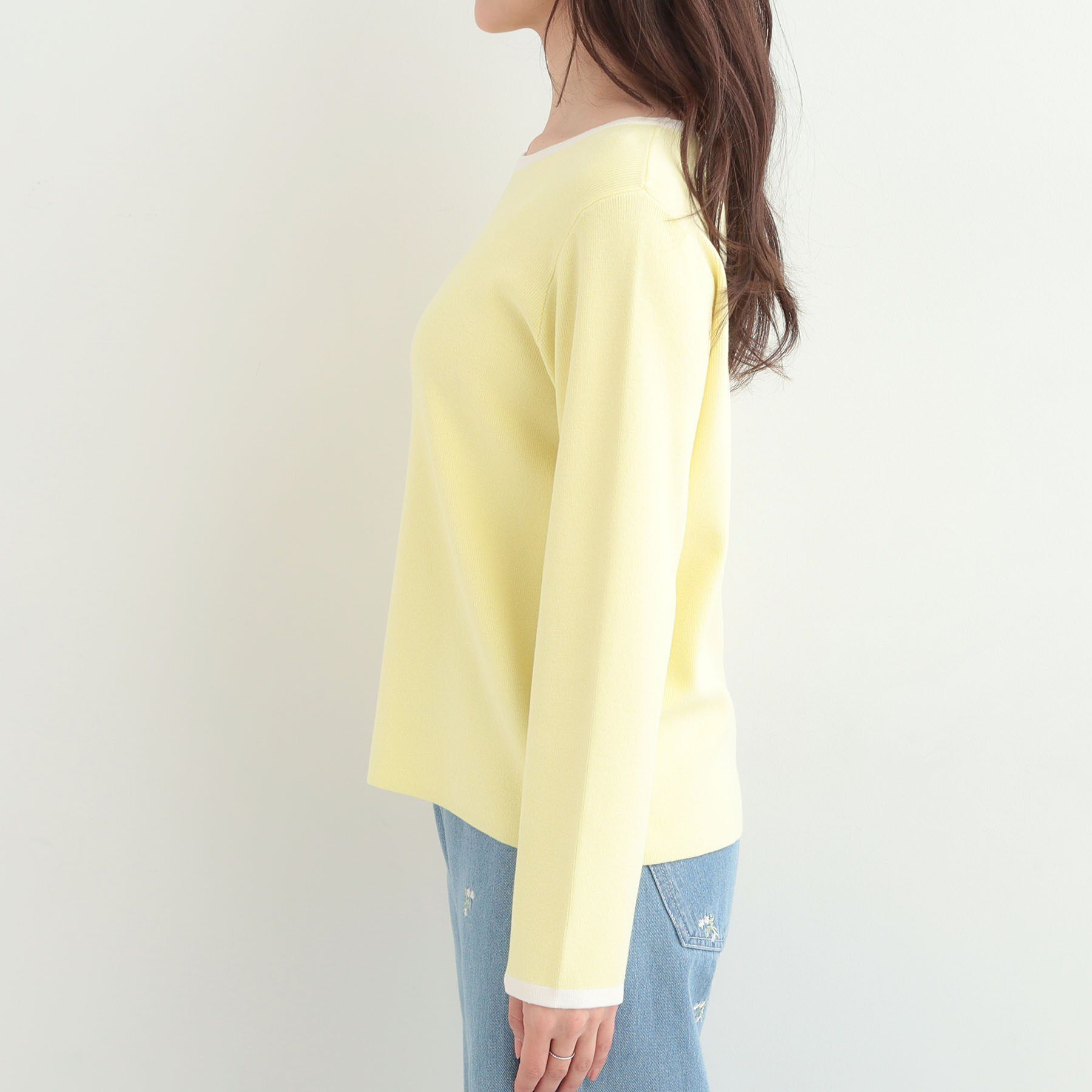 SHOO･LA･RUE「【洗濯機可/S-LL/アンサンブル可】すっきりと好印象 配色クルーネックニット」|ニット・セーター|