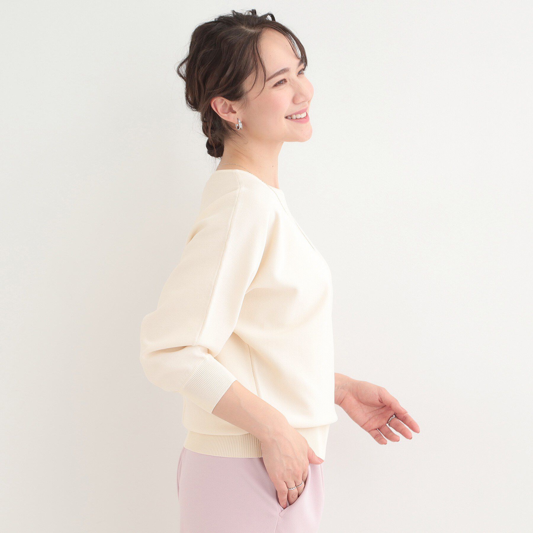 SHOO･LA･RUE「【洗濯機可/S-LL】さらりと軽やか インせず着られる すっきり見えドルマンニット」|ニット・セーター|