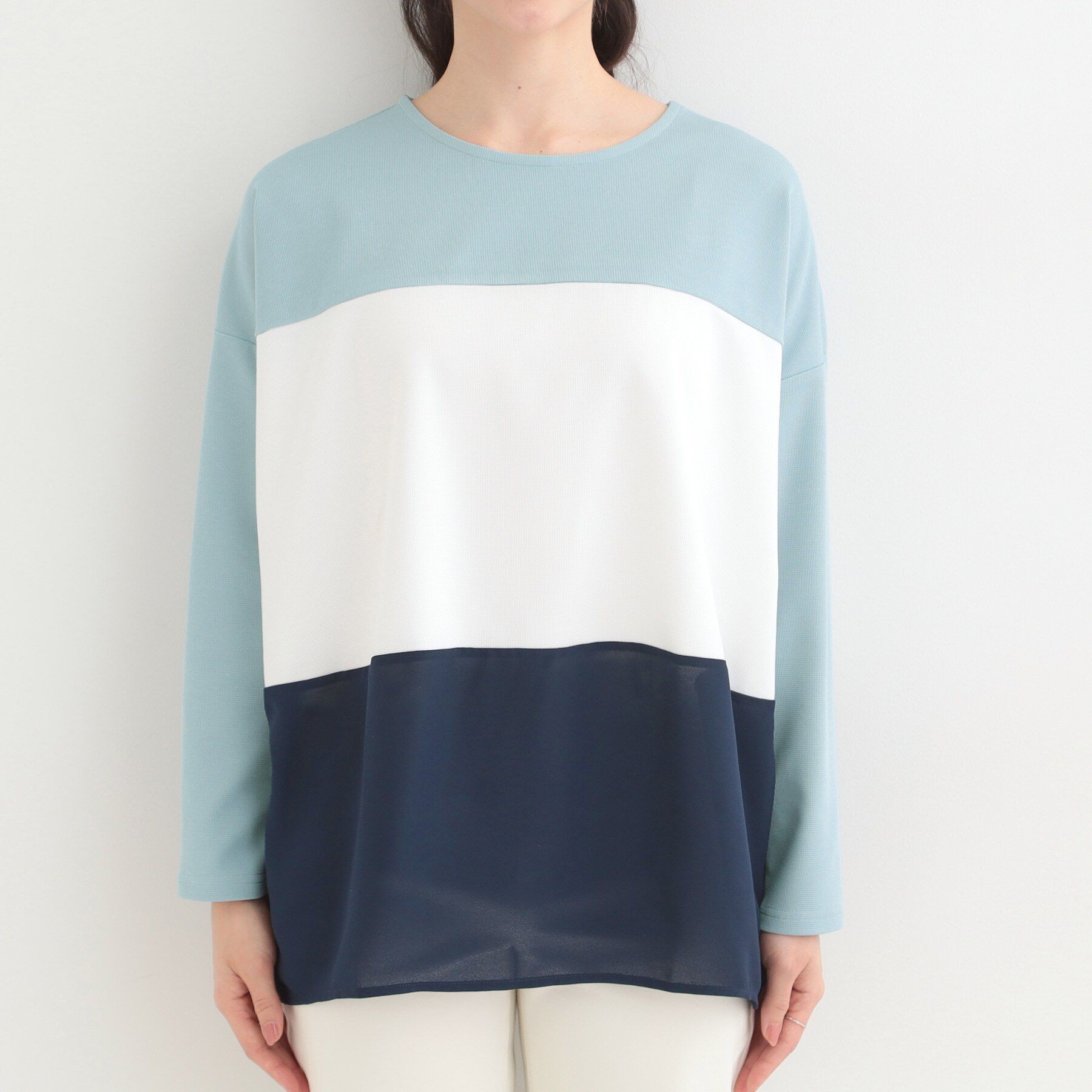 SHOO･LA･RUE「【洗濯機可/S-LL/体型カバー】インせず着られる 3段切替 配色トップス」|Tシャツ・カットソー|