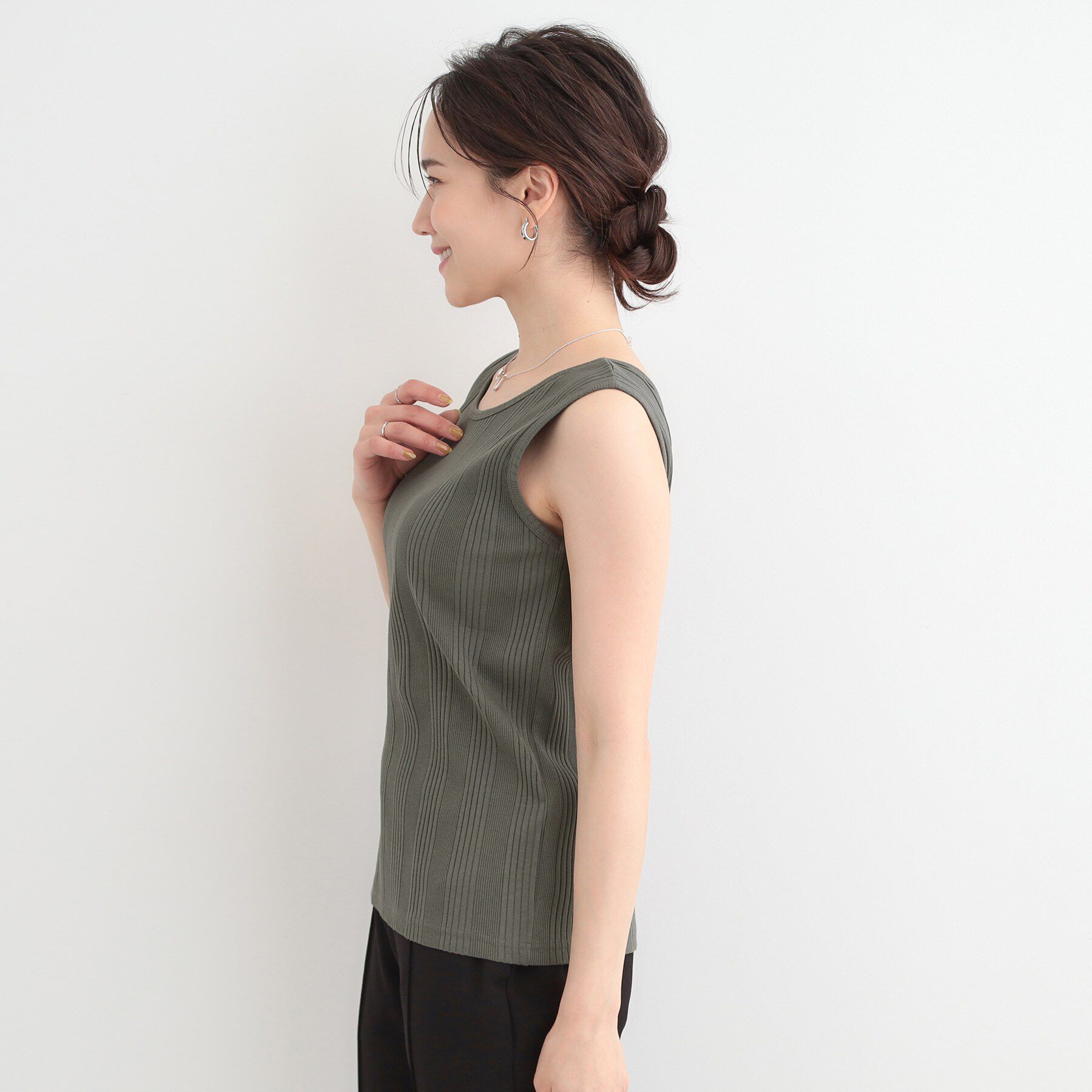 SHOO･LA･RUE「【前後2WAY/洗濯機可/S-LL】毎日のお供に ランダムテレコタンクトップ」|キャミソール|