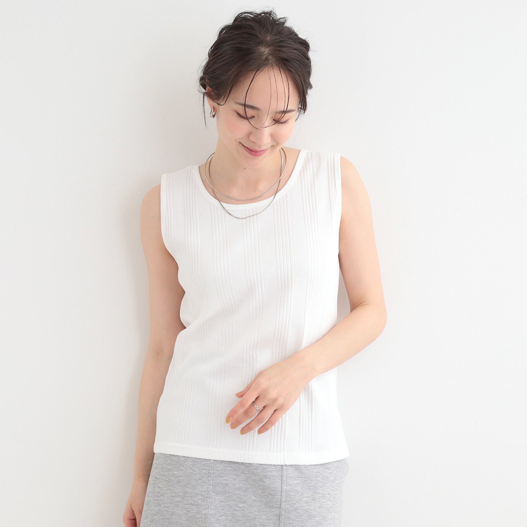 SHOO･LA･RUE「【前後2WAY/洗濯機可/S-LL】毎日のお供に ランダムテレコタンクトップ」|キャミソール|