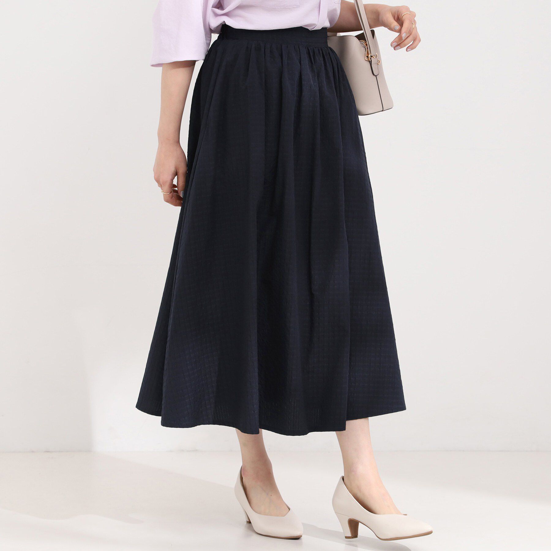 SHOO･LA･RUE「【セットアップ可】サッカーチェックフレアスカート」|スカート|ネイビー(294)