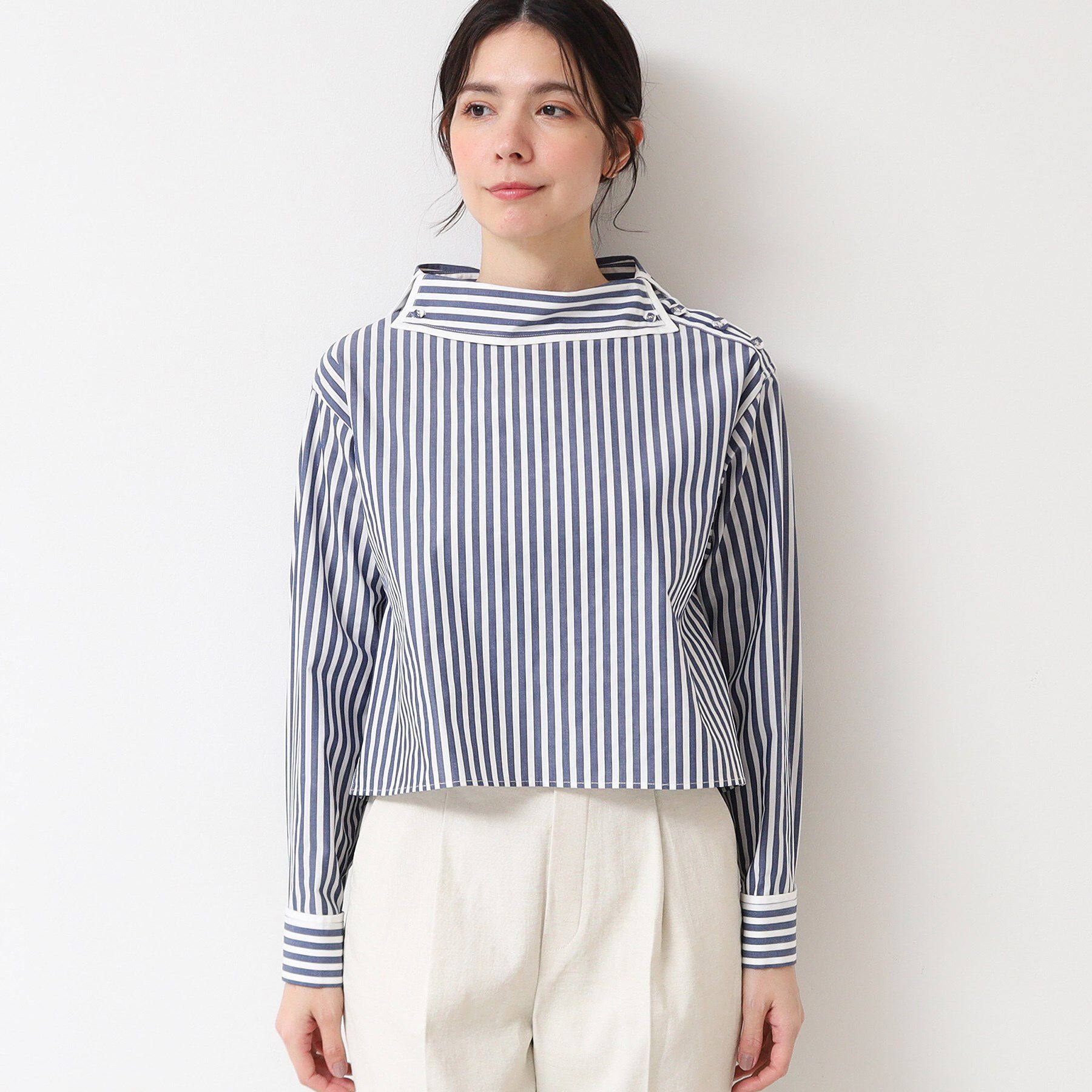 Dessin「【洗える】ロールネックストライプブラウス（S～L）」|シャツ・ブラウス|