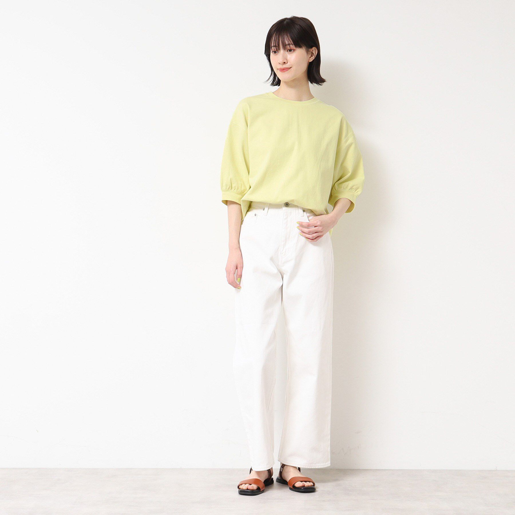 Dessin「【360度可愛い・洗える】バックヘンリーカットソー（5分袖/XS～L）」|Tシャツ・カットソー|