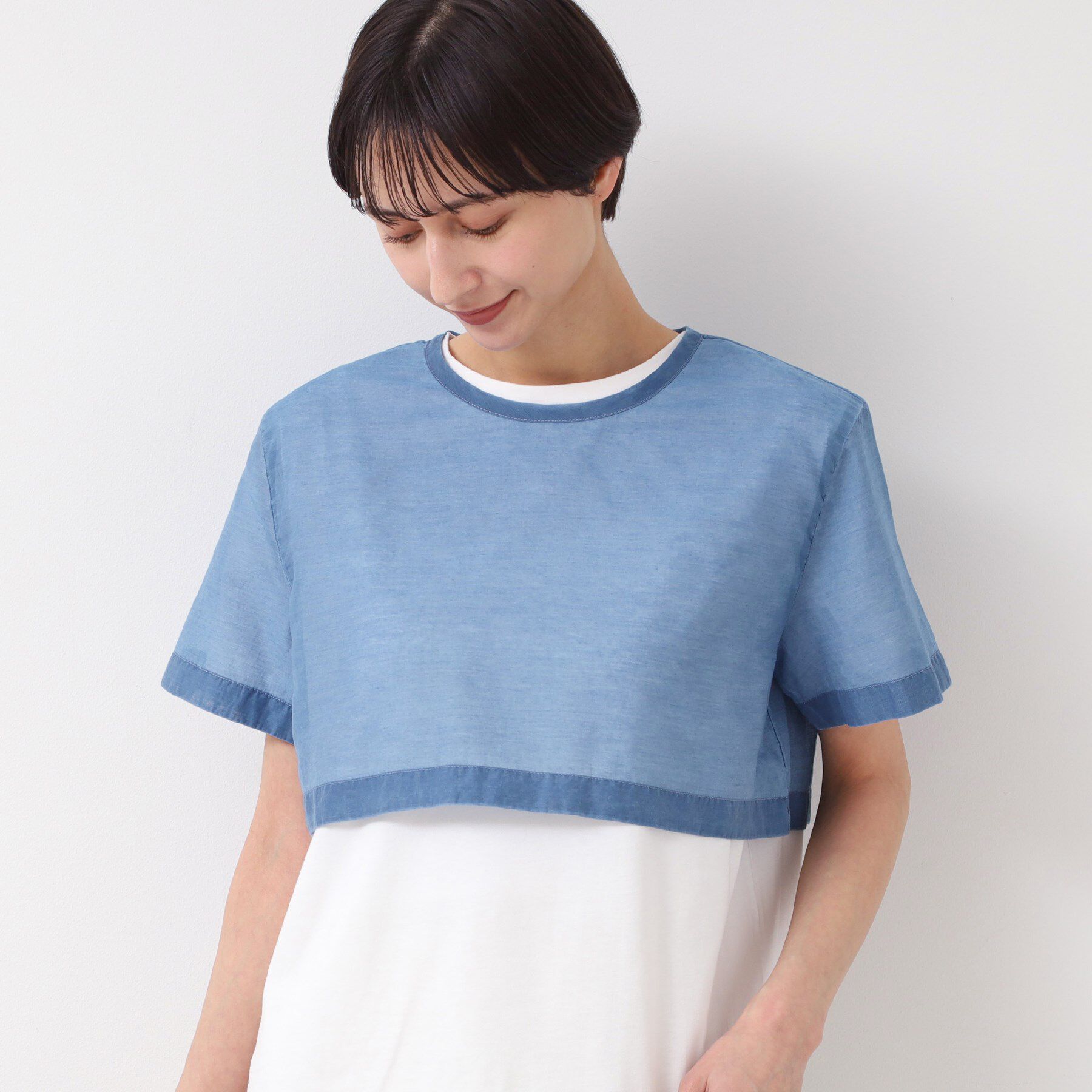 Dessin「【洗える】シアーデニムショート丈ブラウス」|シャツ・ブラウス|