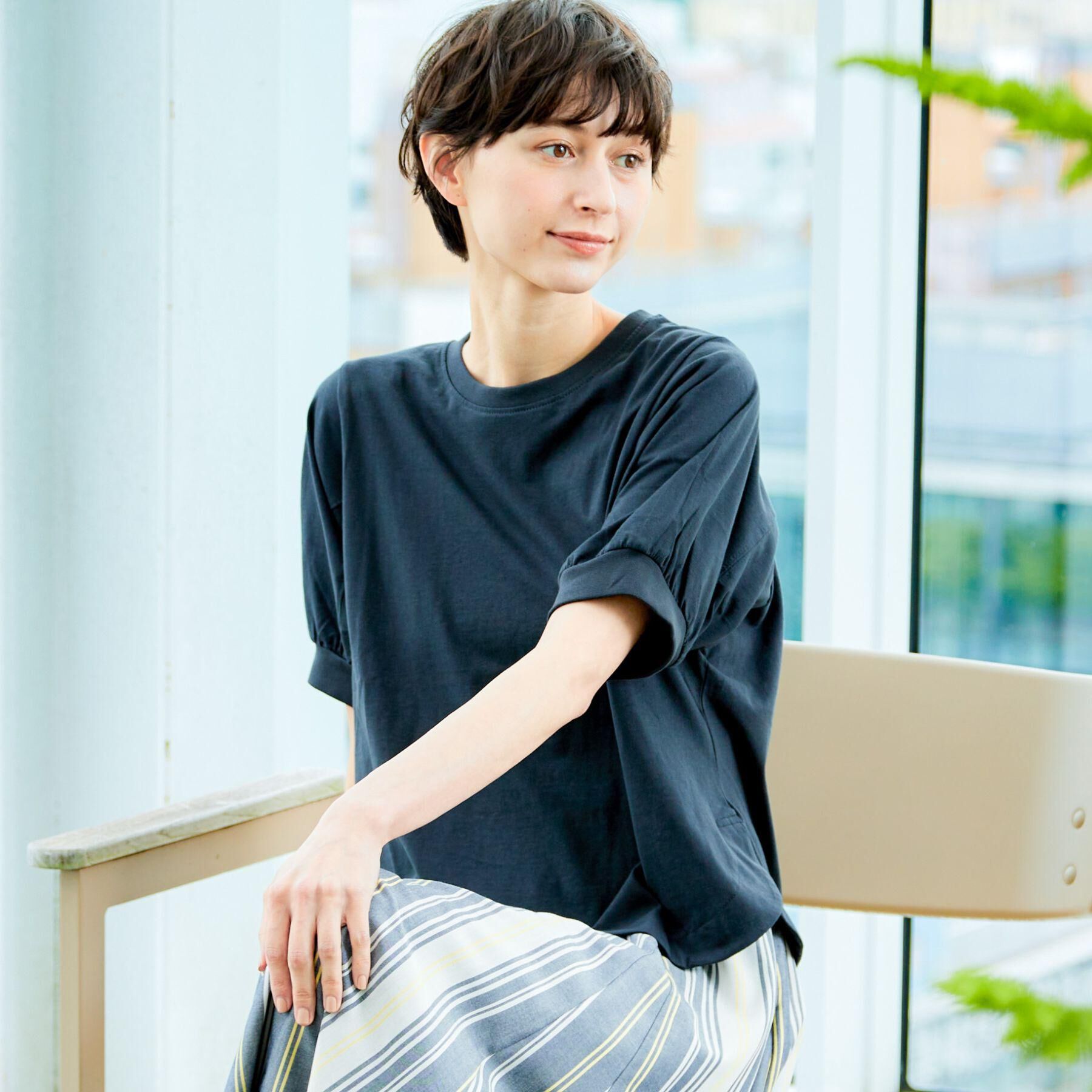 Dessin「【洗える】パフスリーブカットソー（XS～L）」|Tシャツ・カットソー|チャコールグレー(0