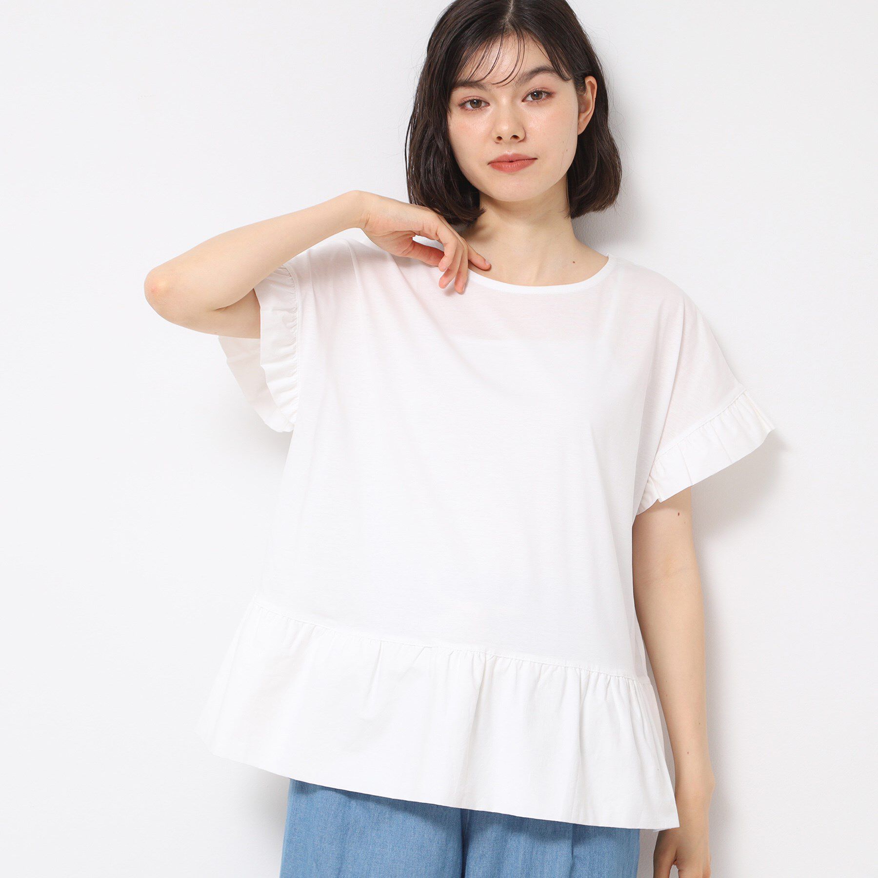 Dessin「◆【洗える】ラッフルドッキングカットソー」|Tシャツ・カットソー|ホワイト(002)