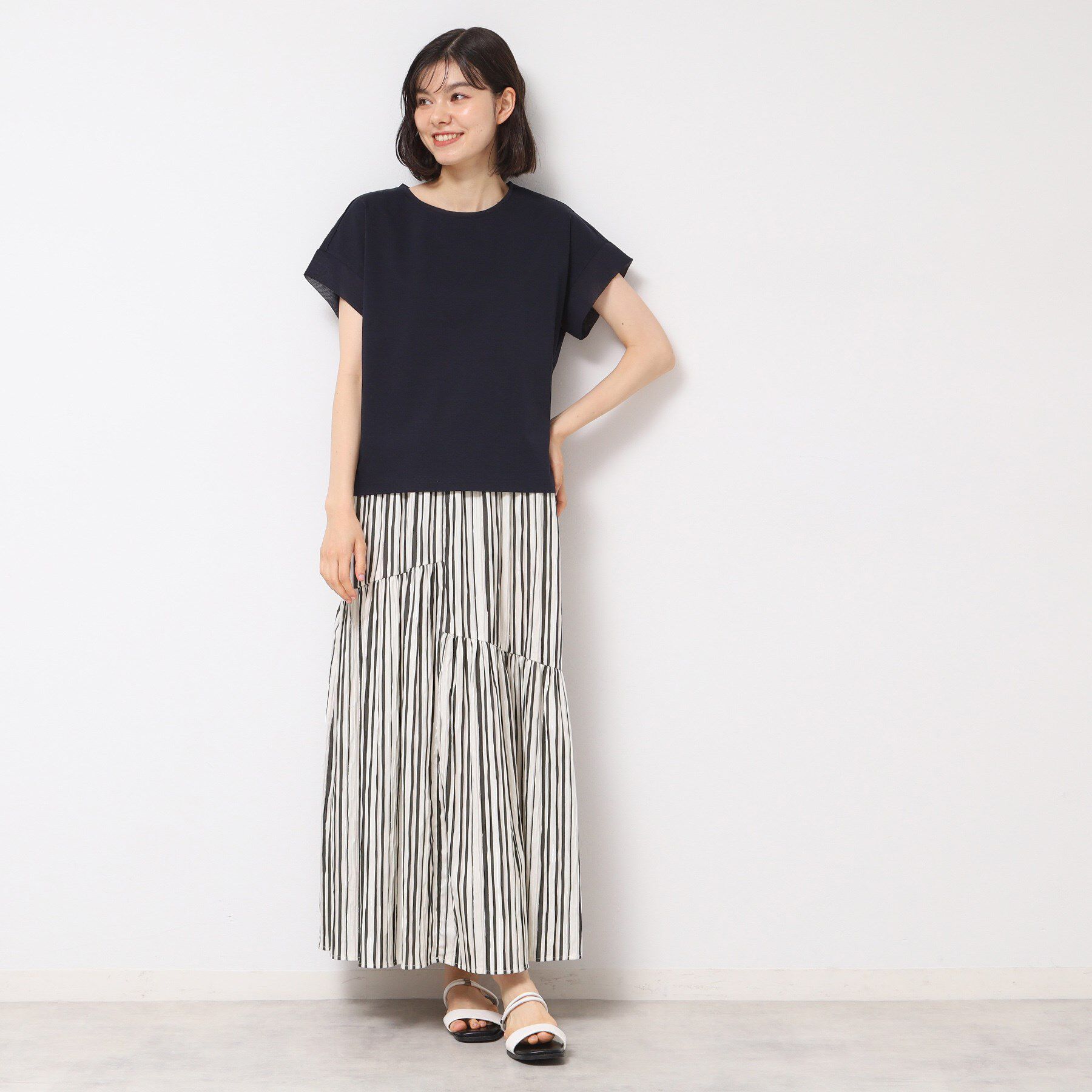 Dessin「◆【ウエストゴム・洗える】ストライプ柄切り替えスカート」|スカート|