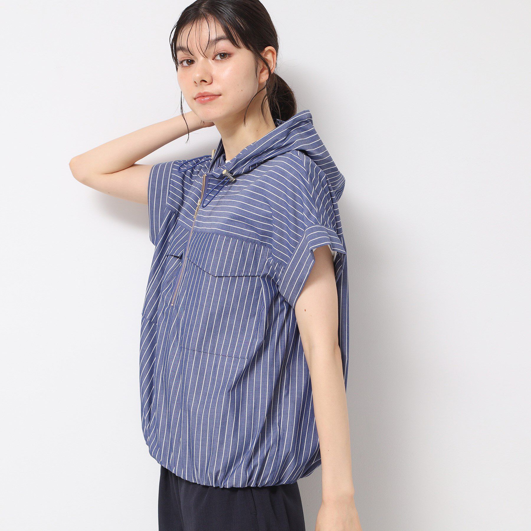 Dessin「【洗える】ハーフジップフーディーシャツ」|シャツ・ブラウス|ブルー(393)