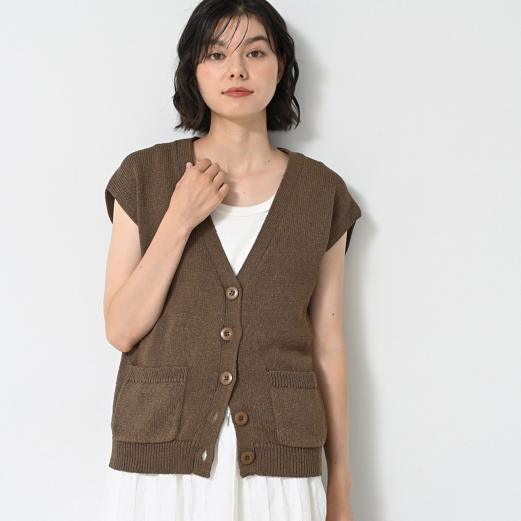 Dessin「【洗える】フレンチスリーブニットベスト」|ベスト・ジレ|ブラウン(044)