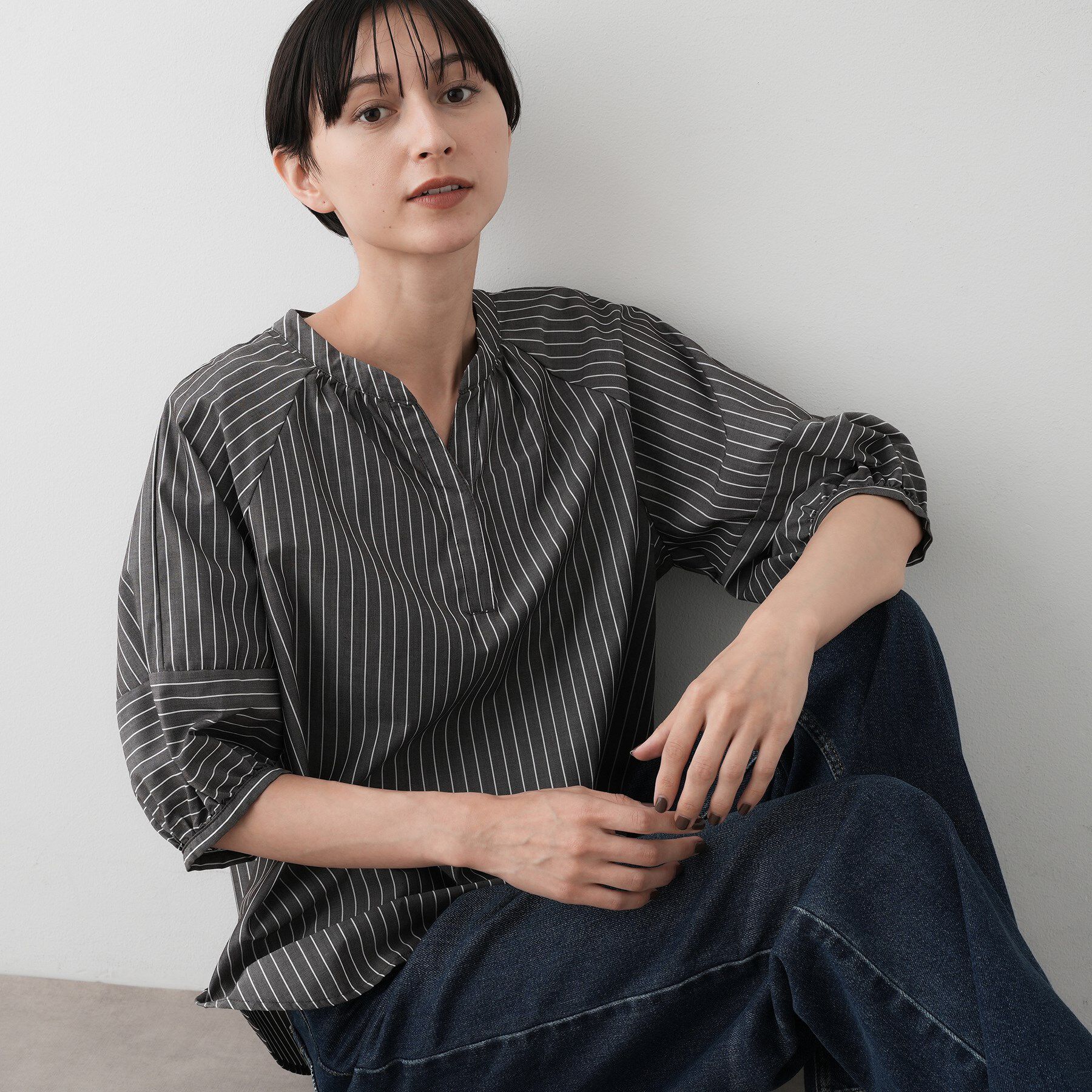 Dessin「【洗える/五分袖】ランタンスリーブスキッパーネックブラウス」|シャツ・ブラウス|ブラウン(344)