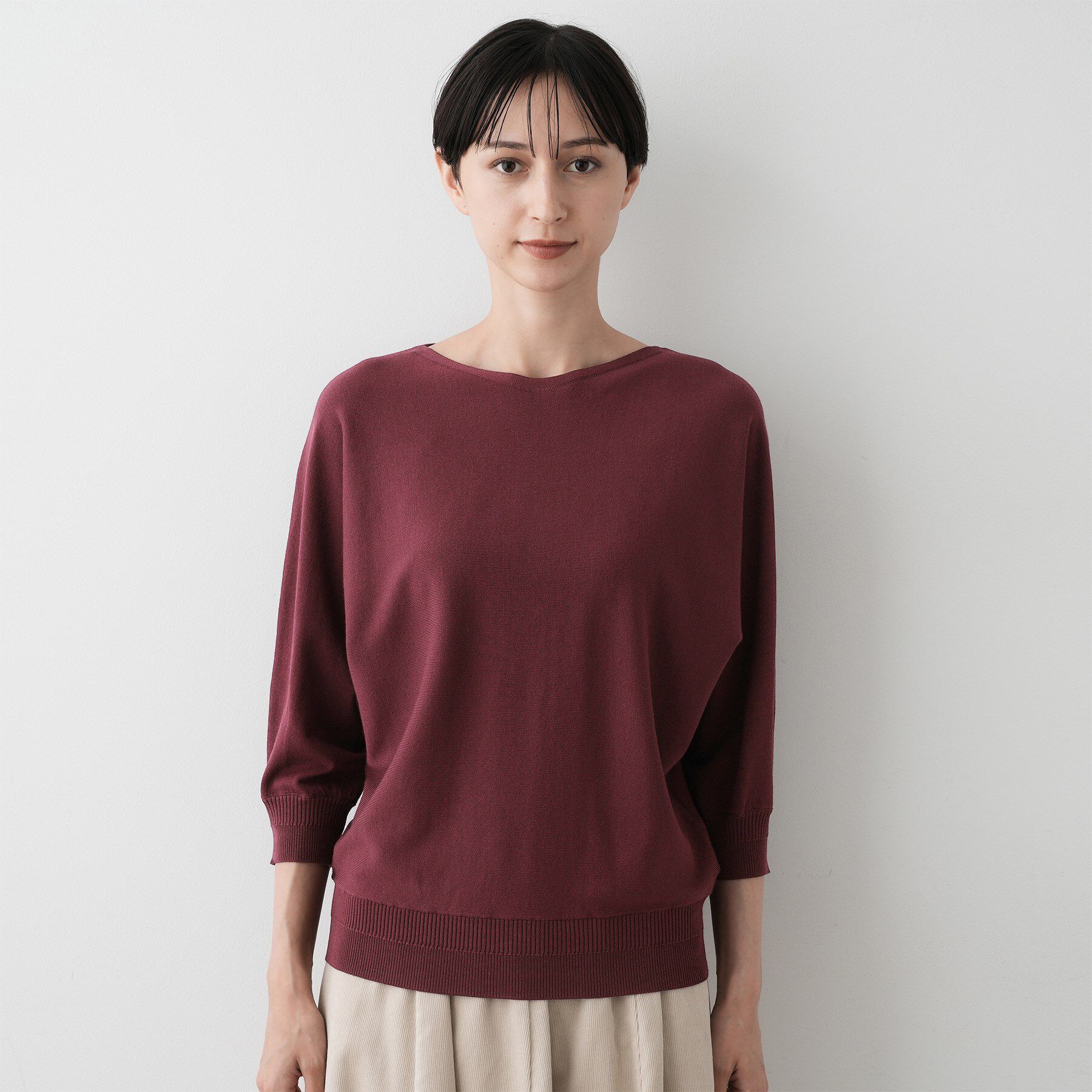 Dessin「【洗える】後ろボタンニットプルオーバー七分袖」|ニット・セーター|