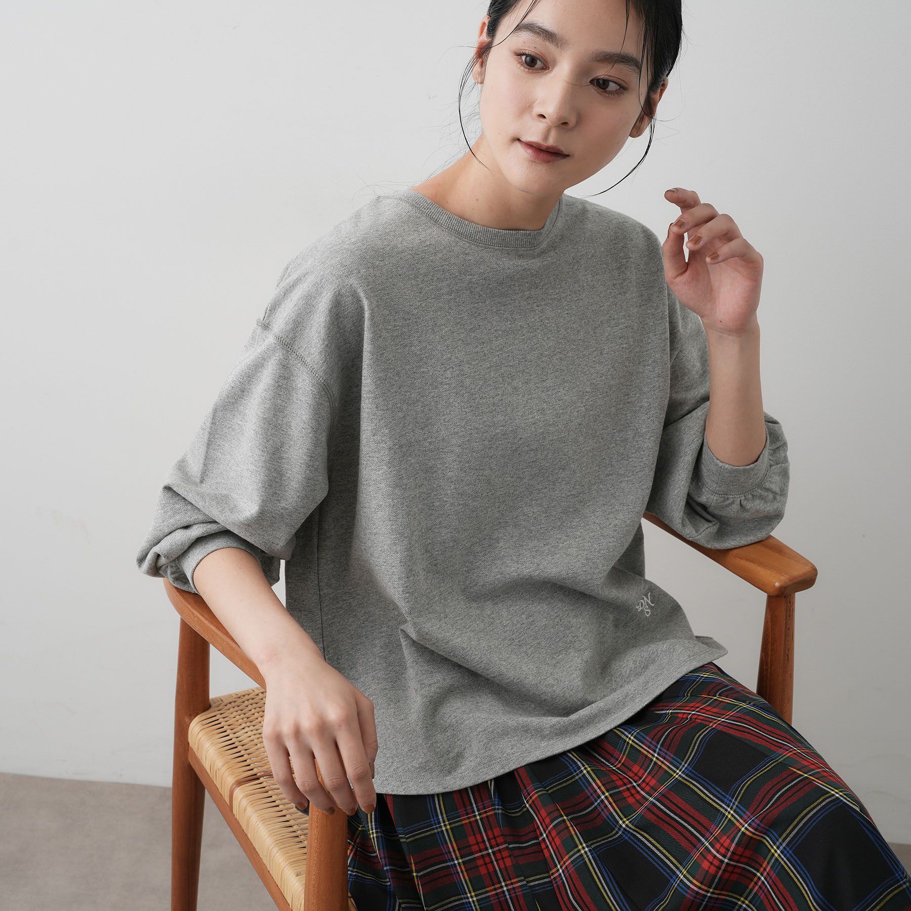 Dessin「【360度可愛い・洗える】バックヘンリーカットソー」|Tシャツ・カットソー|グレー(012)