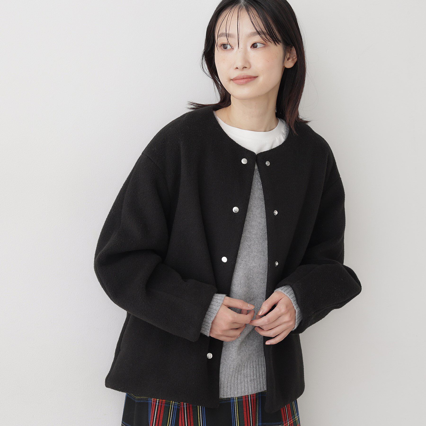 Dessin「メランジ起毛ジャケット」|ノーカラーコート|