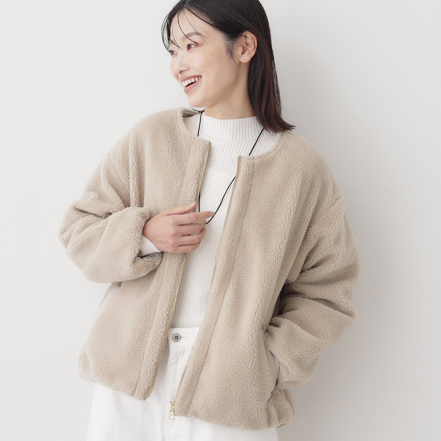 Dessin「【2WAY】リバーシブルタフタボアアウター」|ノーカラージャケット|