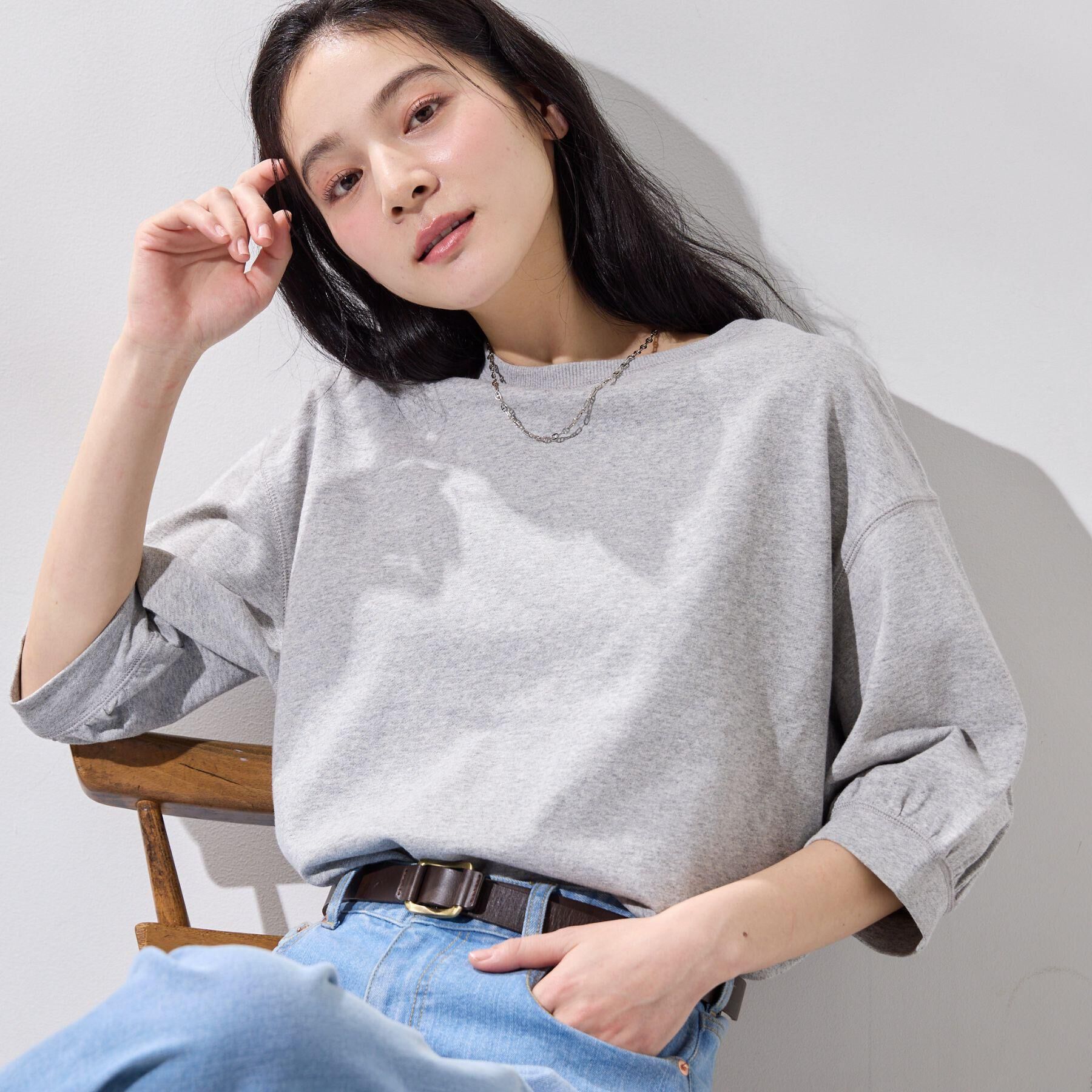 Dessin「【360度可愛い・洗える】バックヘンリーカットソー5分袖」|Tシャツ・カットソー|ライトグレー(011