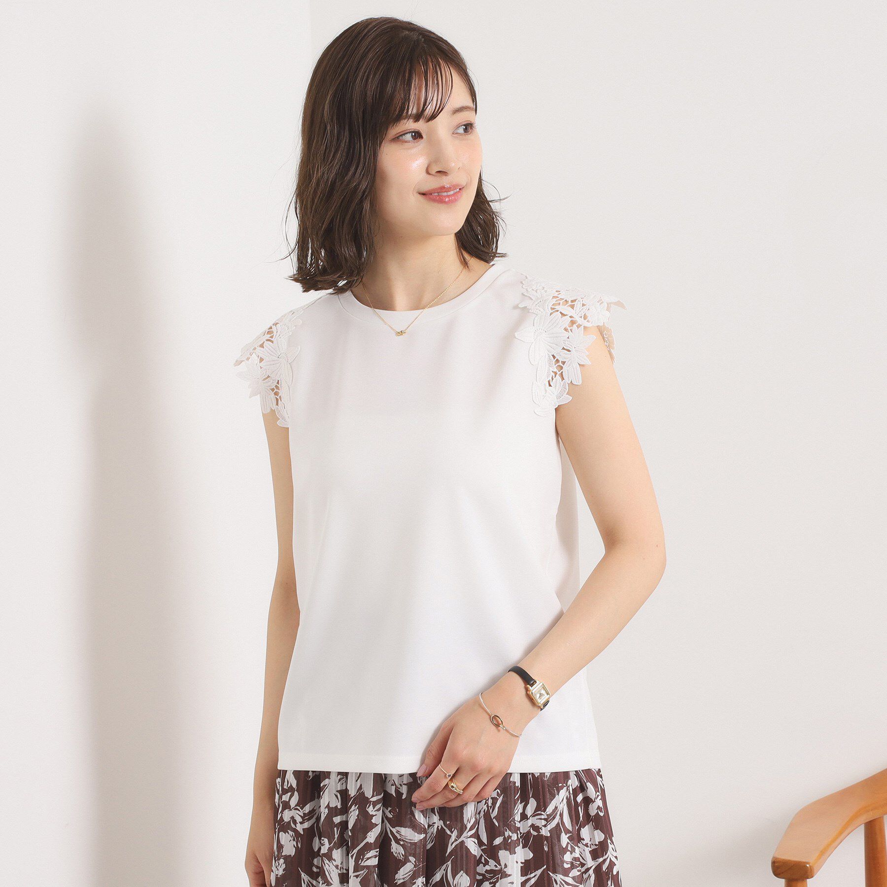 ITS&rsquo;DEMO「【手洗い可】袖レースポンチプルオーバー」|Tシャツ・カットソー|