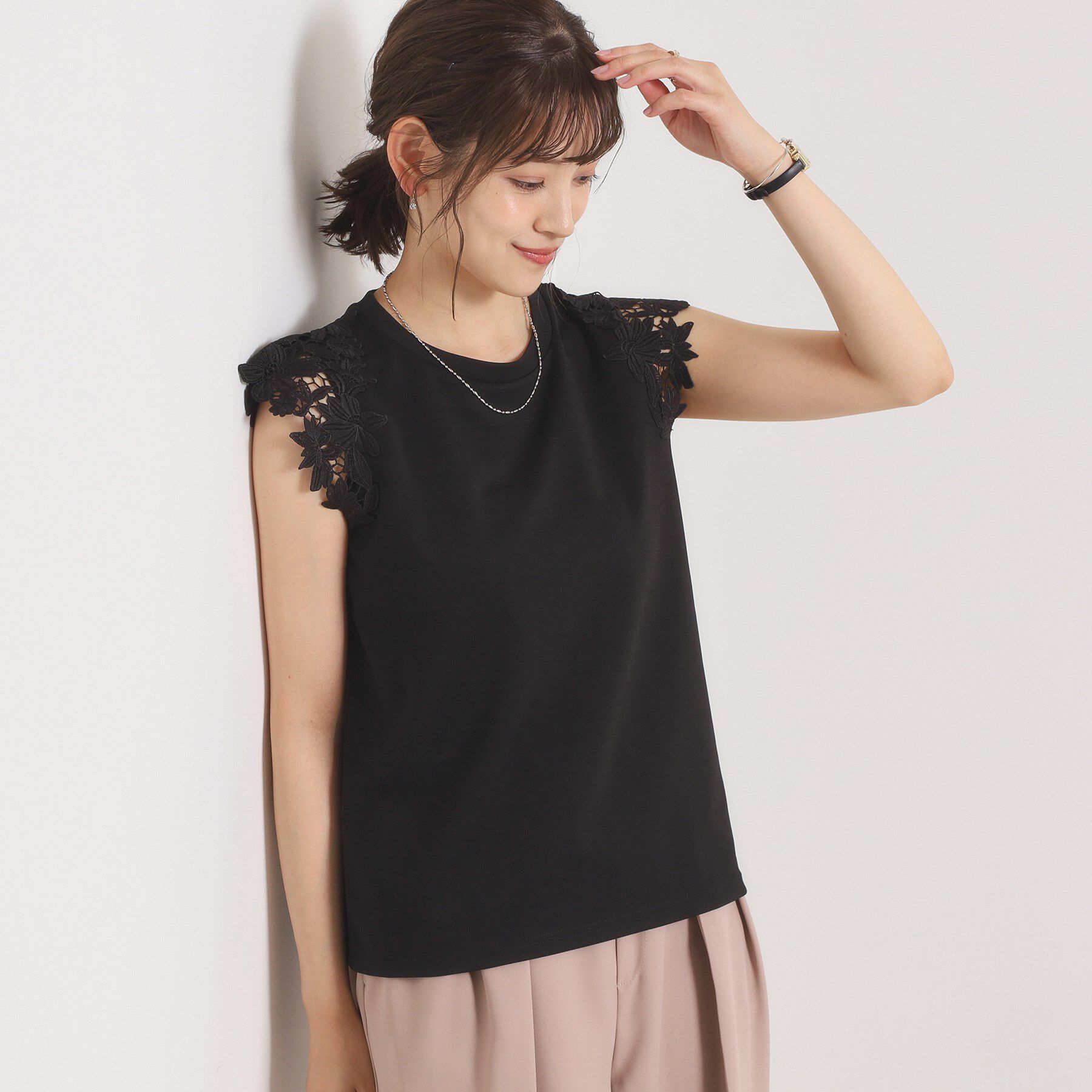 ITS&rsquo;DEMO「【手洗い可】袖レースポンチプルオーバー」|Tシャツ・カットソー|