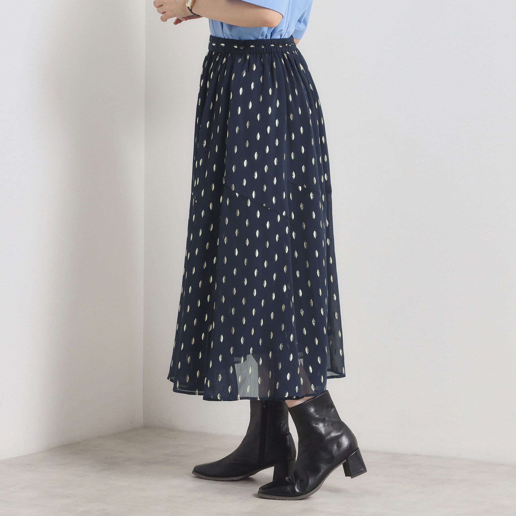 ITS&rsquo;DEMO「【手洗い可／ウエストゴム】箔プリントフレアスカート」|スカート|