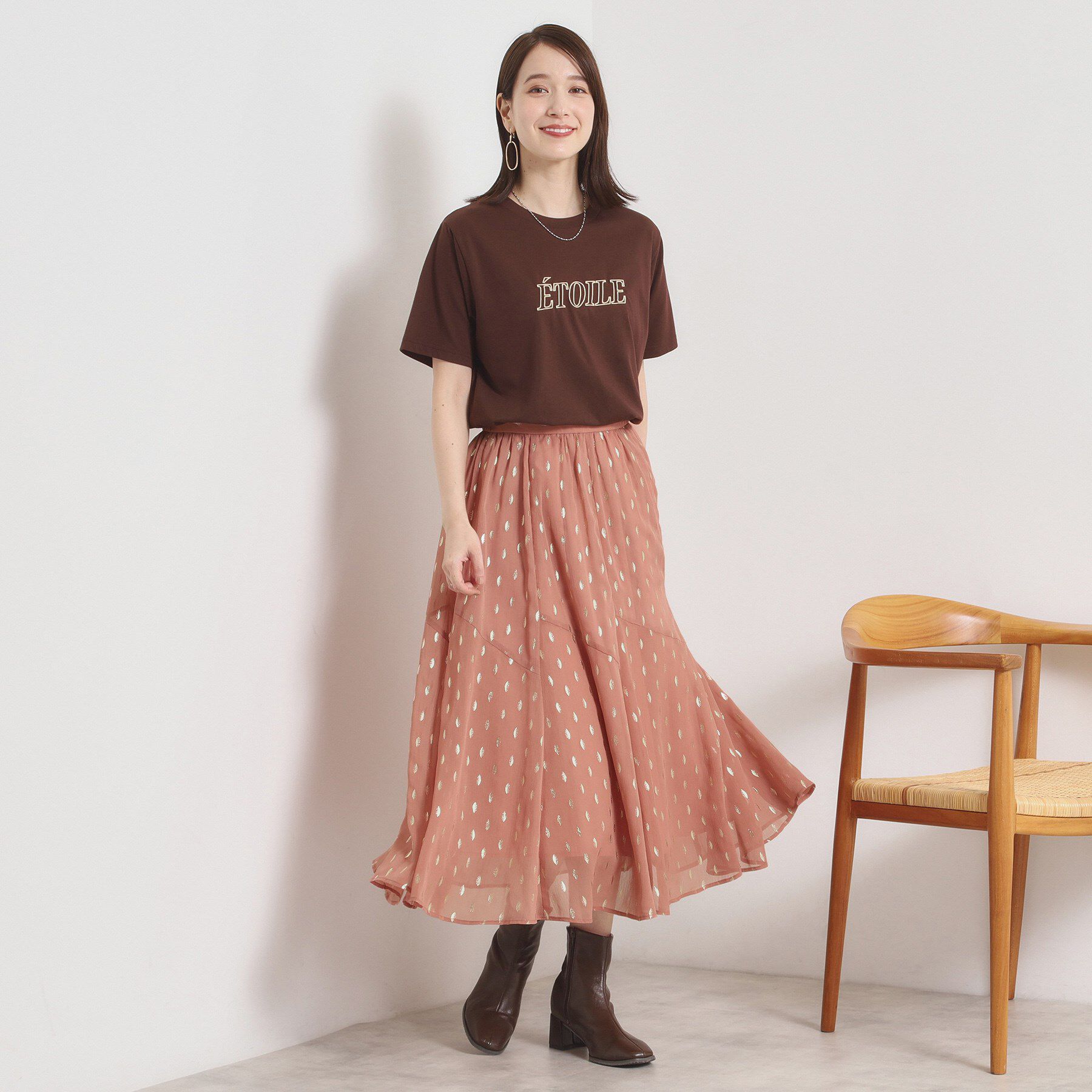 ITS&rsquo;DEMO「【手洗い可／ウエストゴム】箔プリントフレアスカート」|スカート|