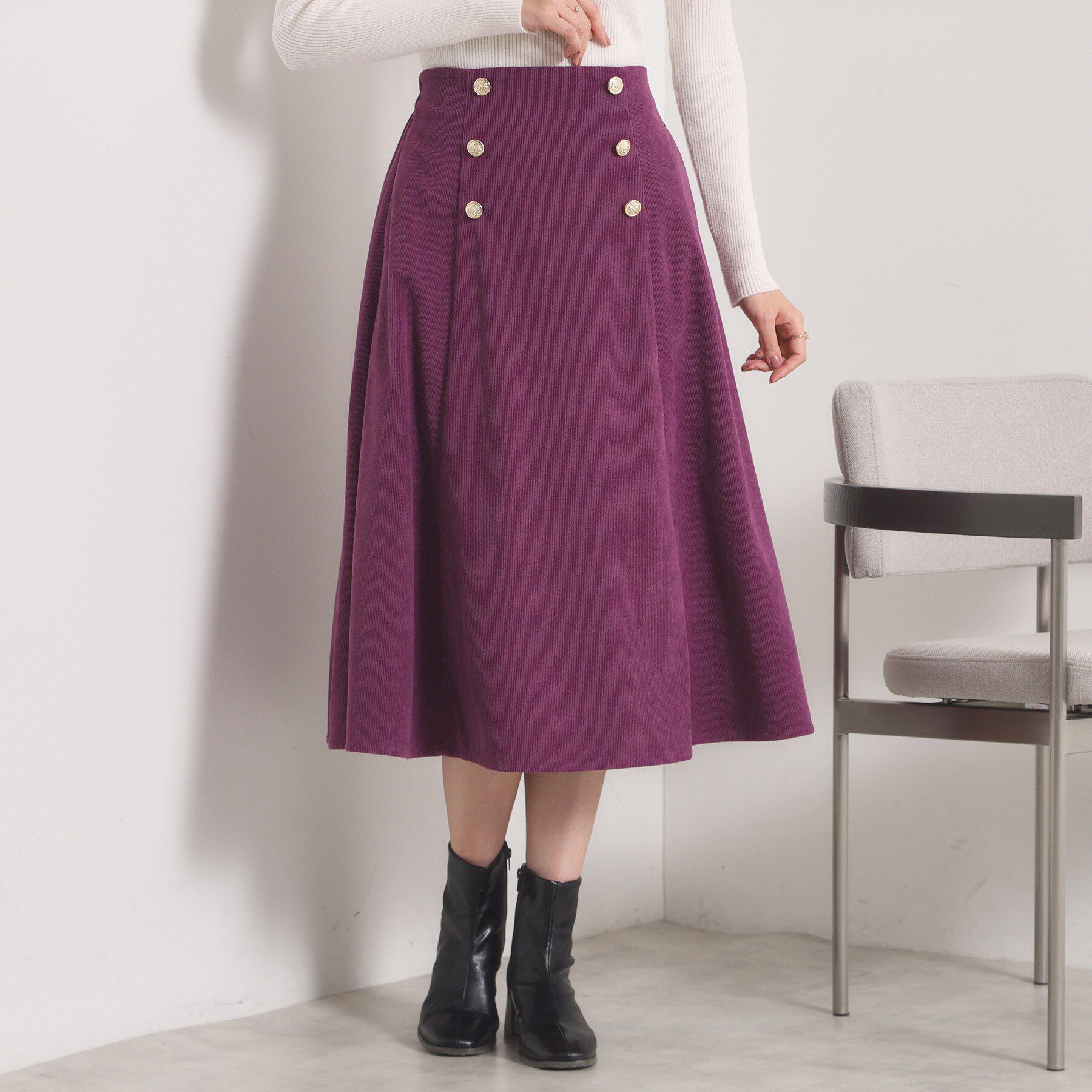 ITS&rsquo;DEMO「【洗濯機OK／ウエストゴム】コーデュロイスカート」|スカート|パープル(083)
