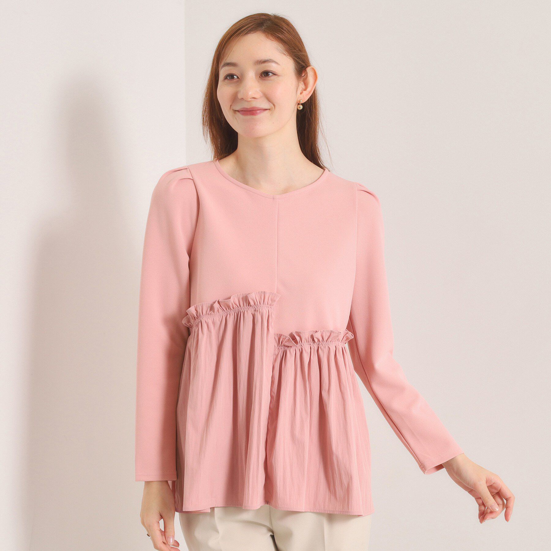 ITS&rsquo;DEMO「【洗濯機OK】異素材ドッキングトップス」|Tシャツ・カットソー|