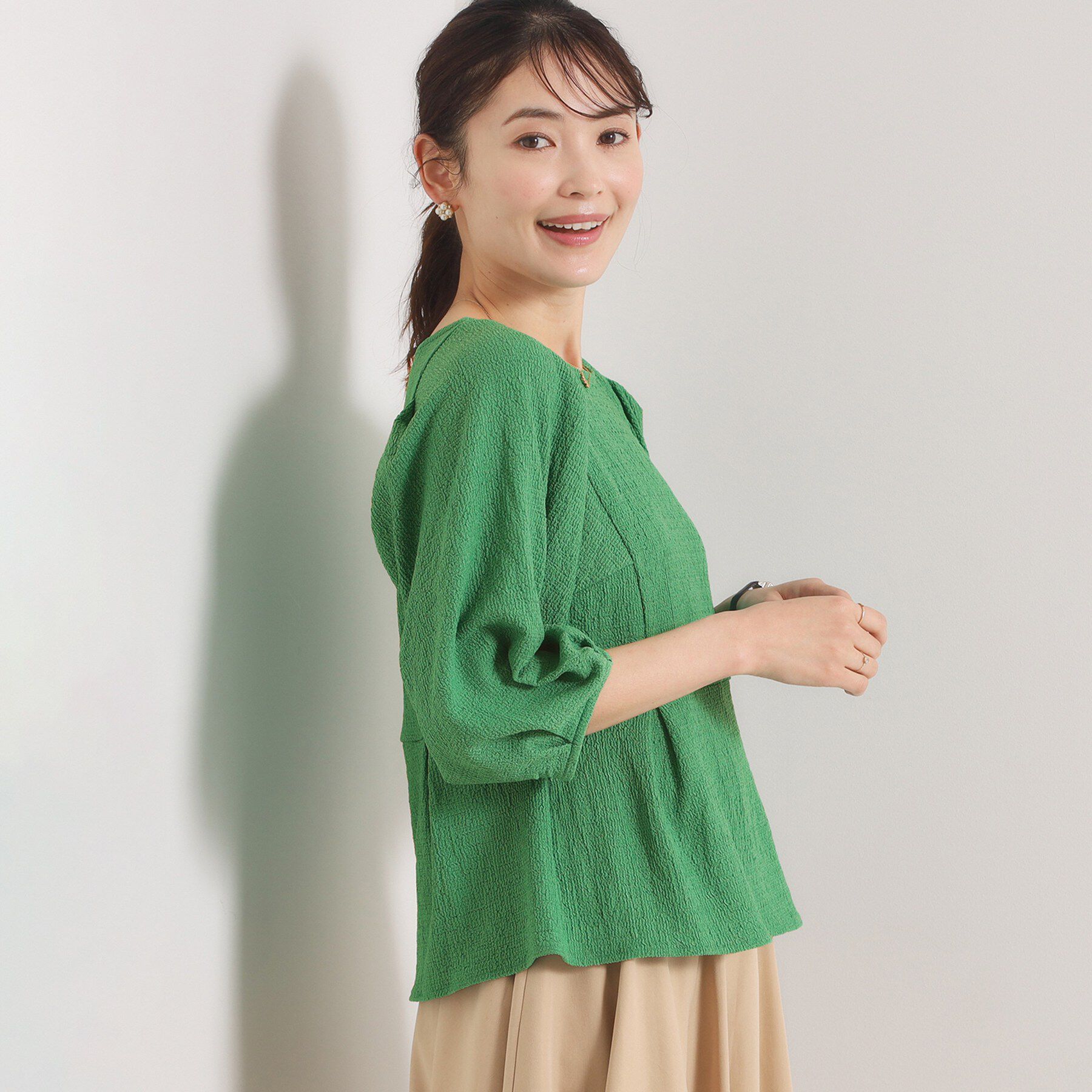 ITS&rsquo;DEMO「【洗濯機OK】シャーリングジャカードトップス」|Tシャツ・カットソー|