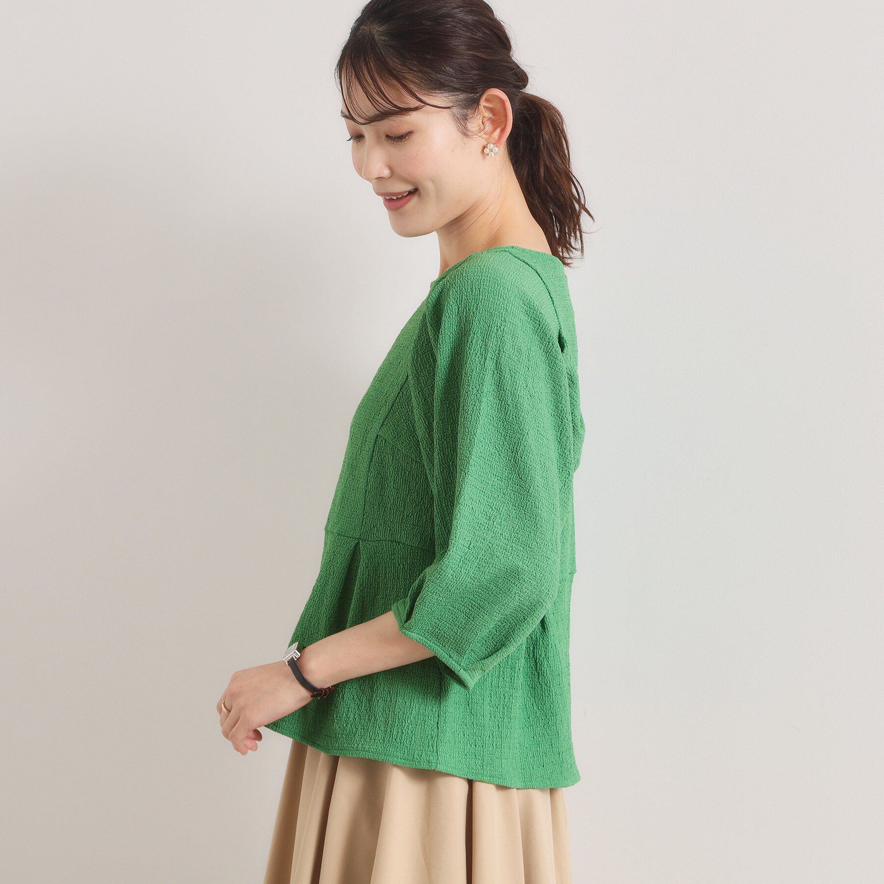 ITS&rsquo;DEMO「【洗濯機OK】シャーリングジャカードトップス」|Tシャツ・カットソー|