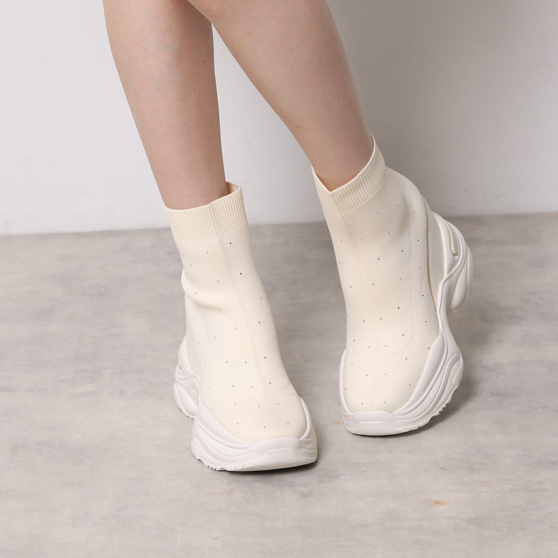 ESPERANZA「【EC先行販売】スニーカーソールラインストーンニットブーツ」|ショートブーツ|