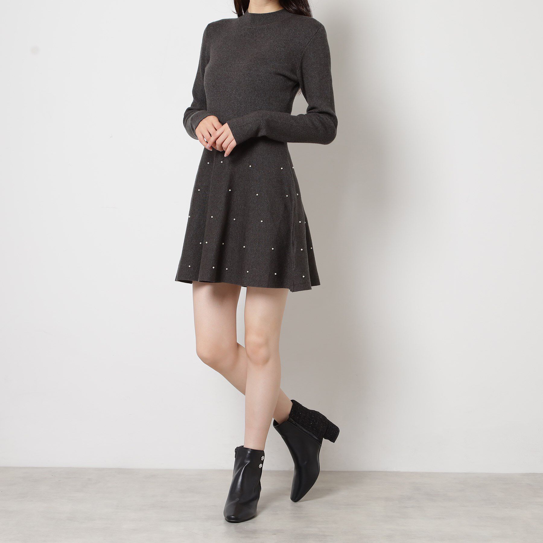 ESPERANZA「ビジュー付きツイードショートブーツ」|ショートブーツ|