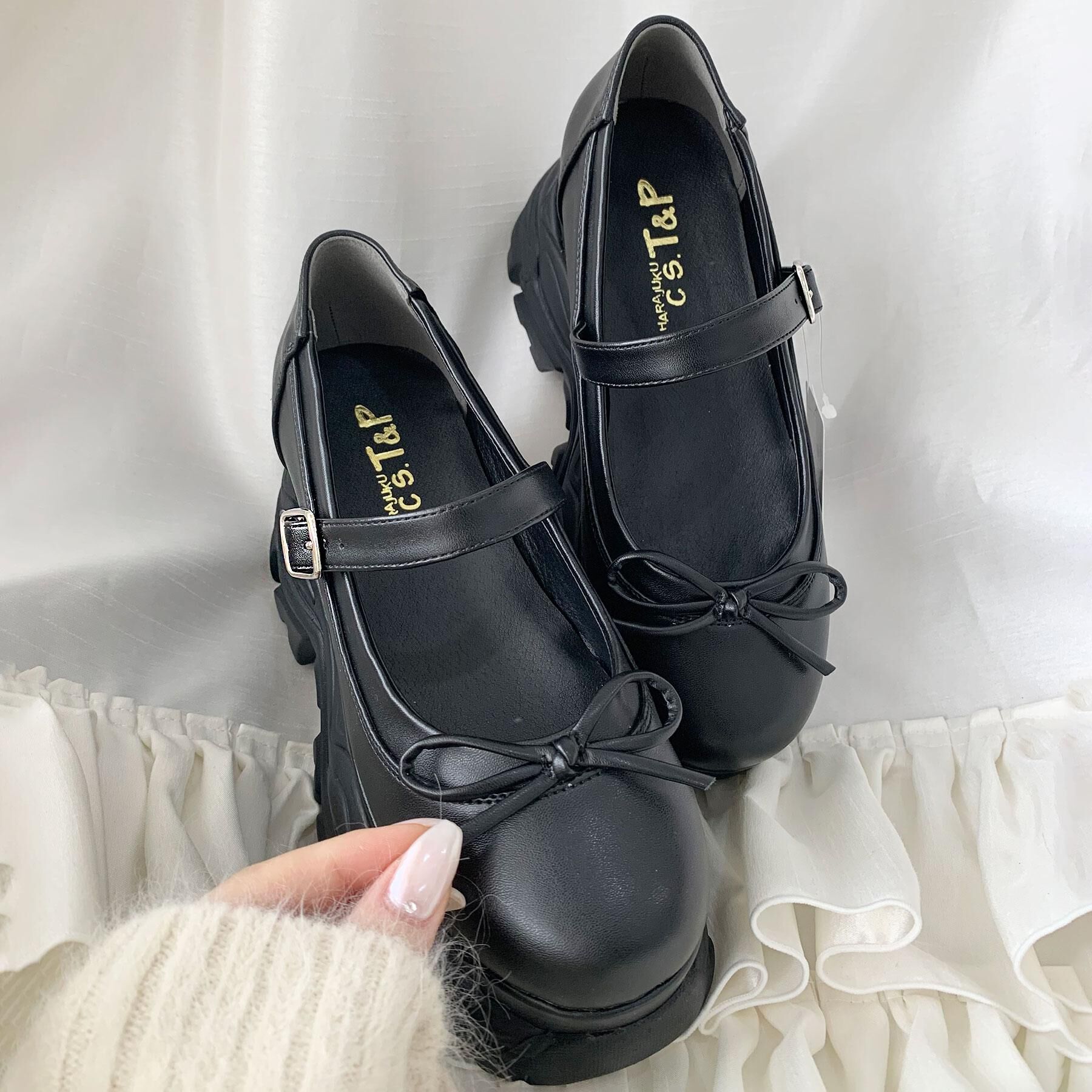 csT&P「厚底ストラップリボンパンプス」|パンプス|ブラック(019)