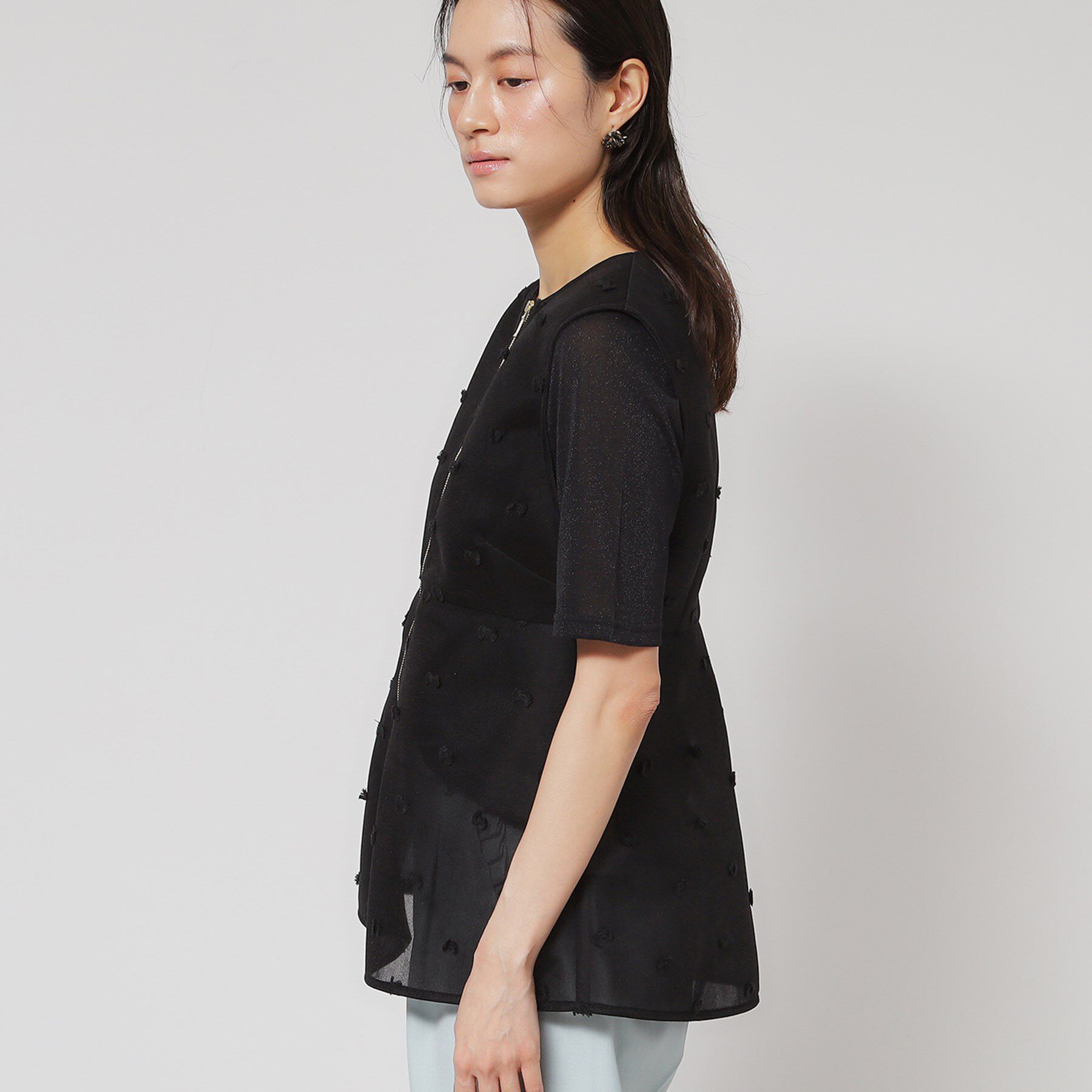 SunaUna「【ペプラム／ジップアップ】リボンジャカードトップス」|シャツ・ブラウス|