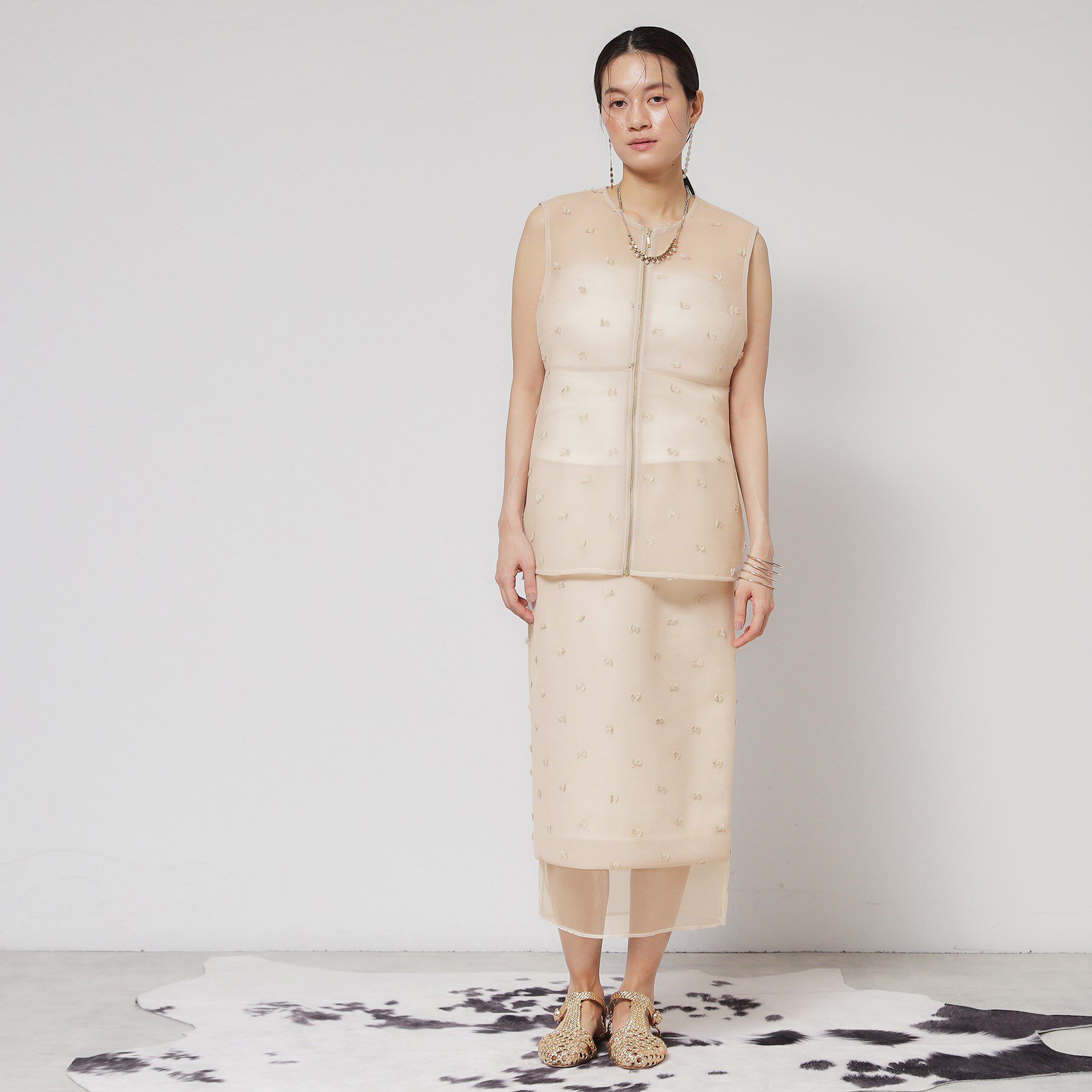 SunaUna「【ペプラム／ジップアップ】リボンジャカードトップス」|シャツ・ブラウス|