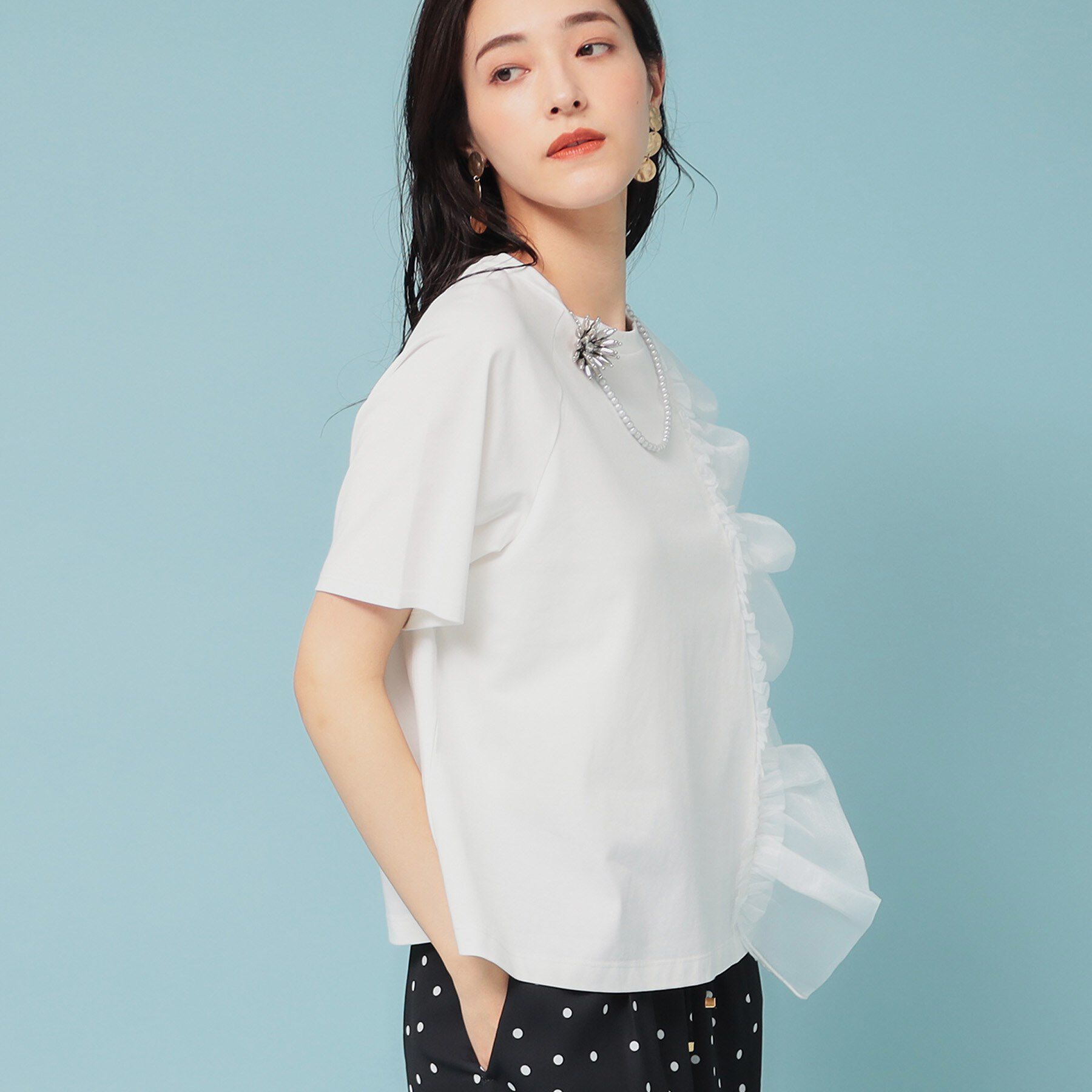 SunaUna「【オーガンジーラッフル】大人フェミニンTシャツ」|Tシャツ・カットソー|