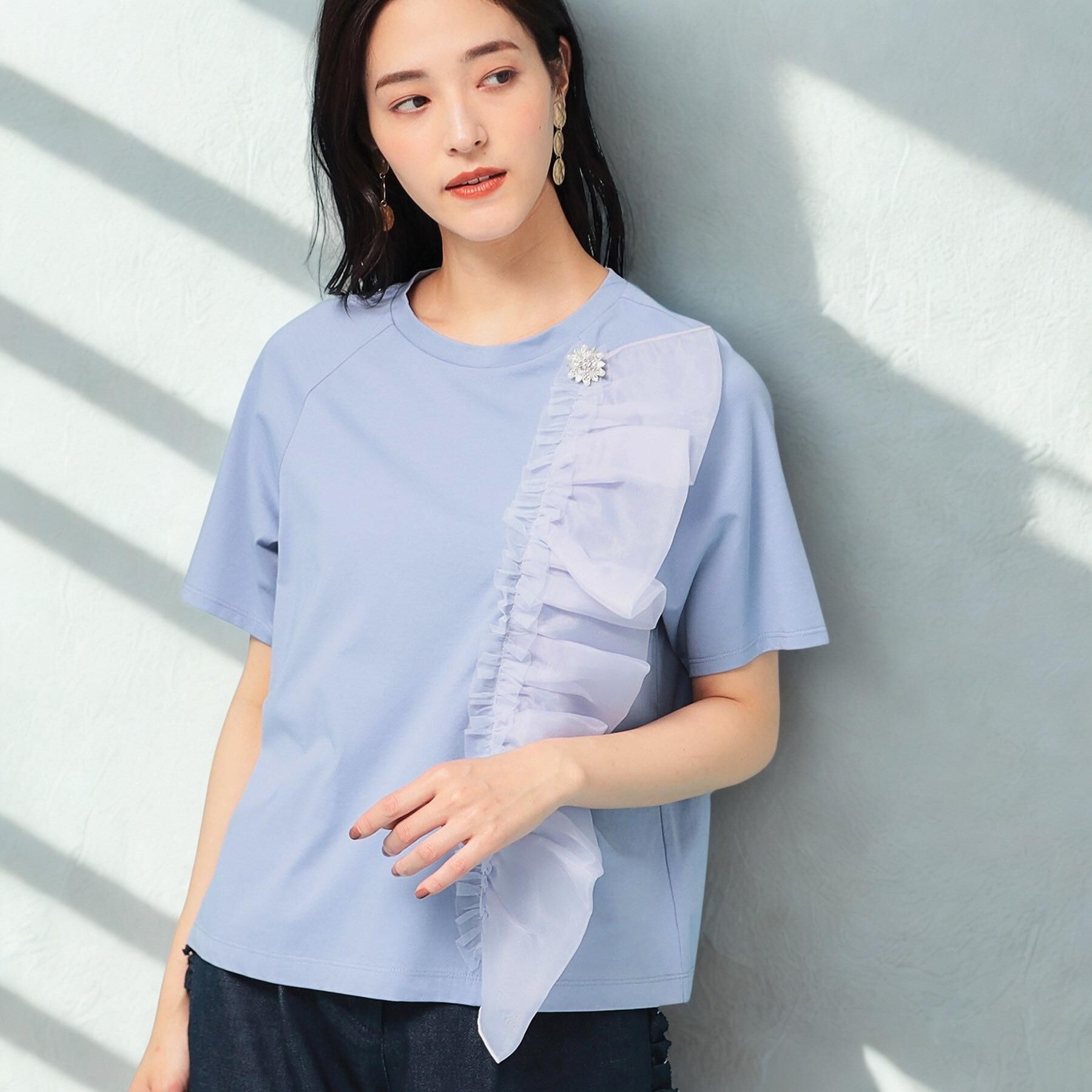 SunaUna「【オーガンジーラッフル】大人フェミニンTシャツ」|Tシャツ・カットソー|パープル(081)