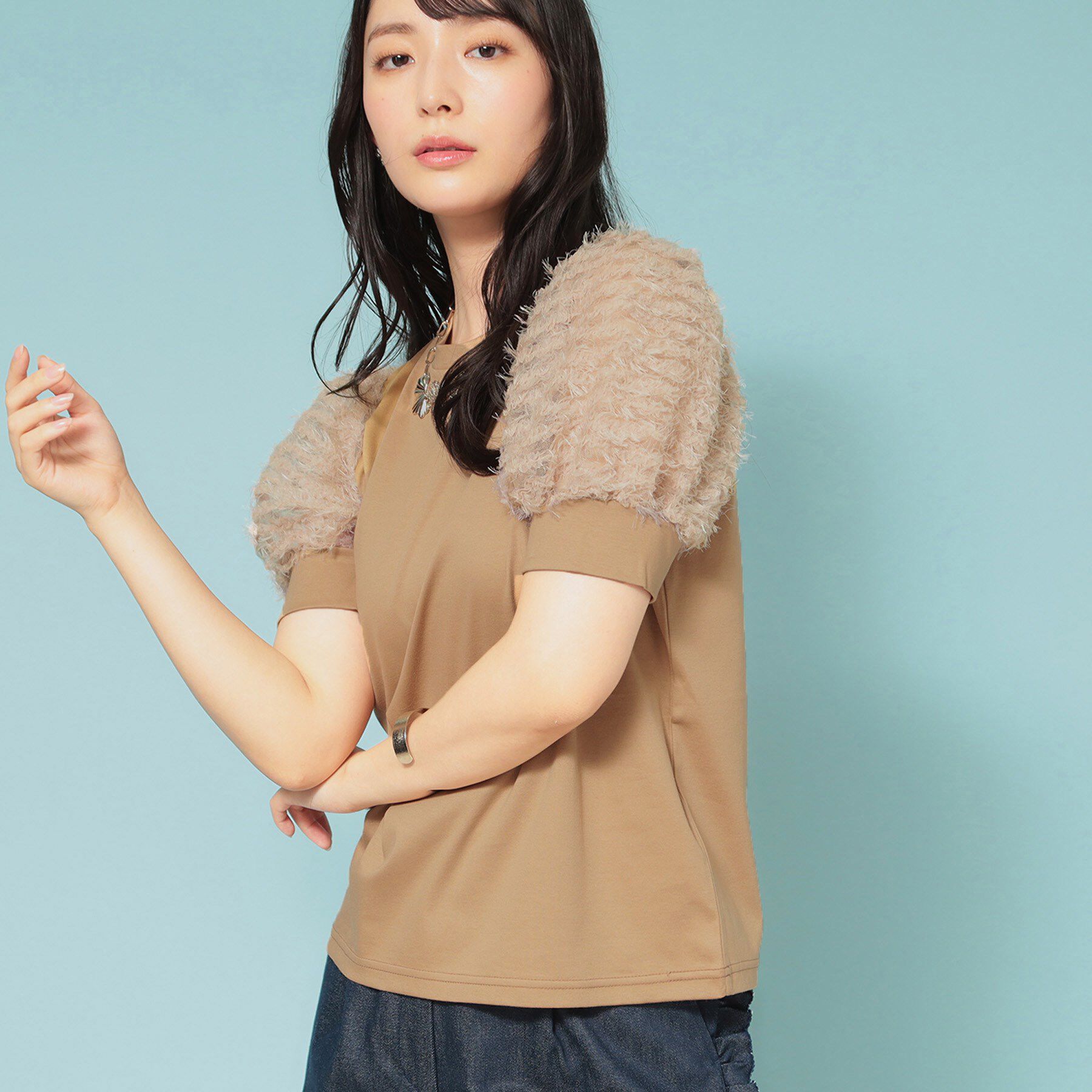 SunaUna「【チュール袖】パフスリーブカットソー」|Tシャツ・カットソー|