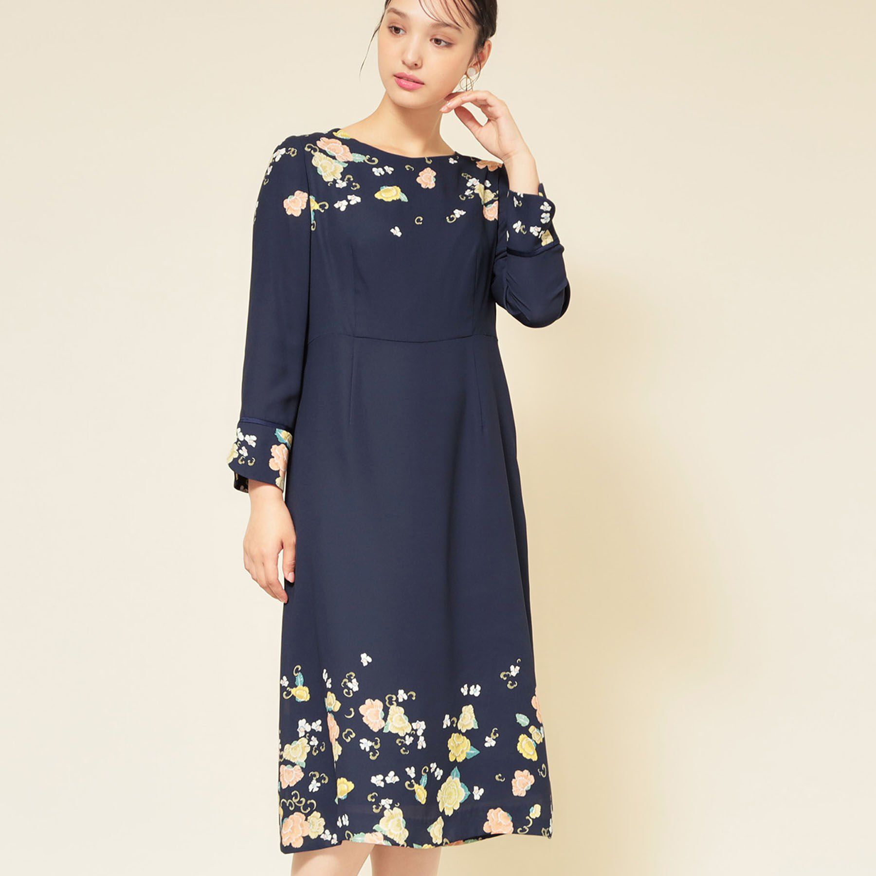 SunaUna「【co creation and yours／SS～L】花柄パネルワンピース」|ワンピース|ネイビー(194)