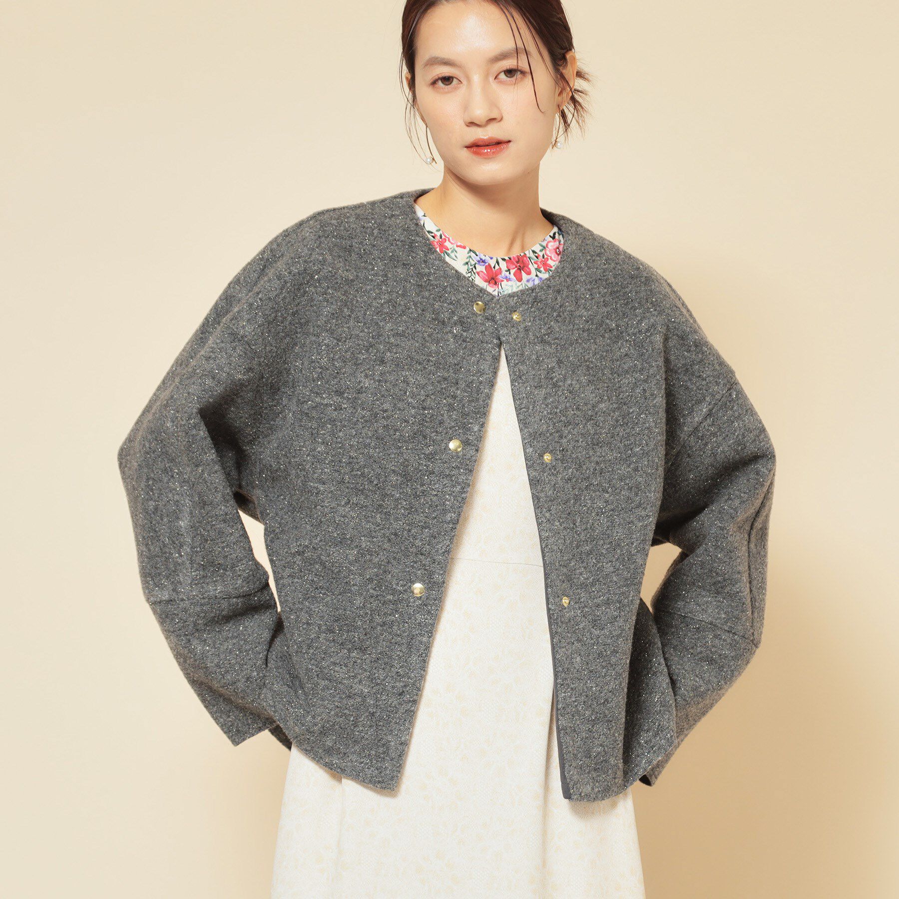 SunaUna「【ショート丈】ノーカラーライトアウター」|ブルゾン・スタジャン|