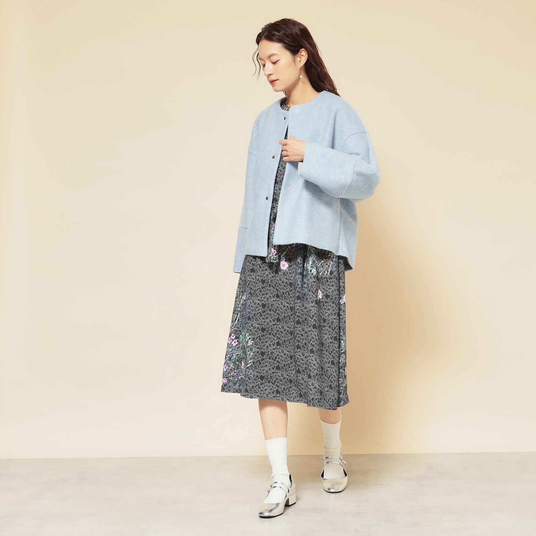 SunaUna「【ショート丈】ノーカラーライトアウター」|ブルゾン・スタジャン|