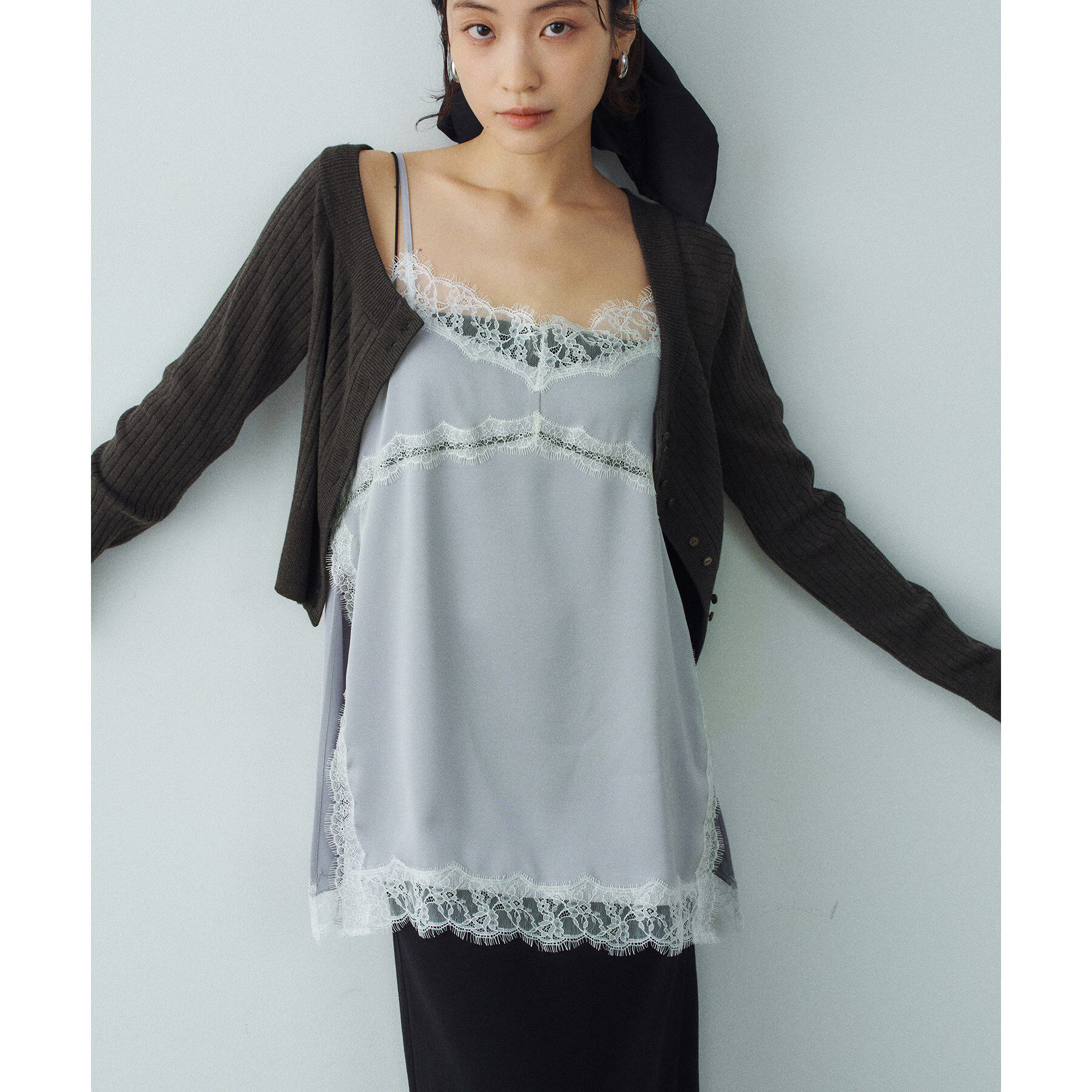 CODE A「lingerie mood lace cami」|シャツ・ブラウス|ライトグレー(011