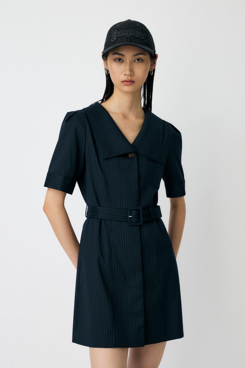 MOUSSY「BIG COLLAR MINI ドレス」|ワンピース|NVY