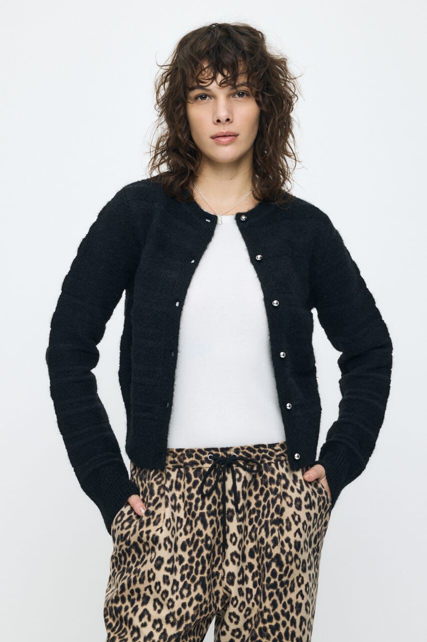 MOUSSY「SHADOW STRIPE KNIT カーディガン」|ニット・セーター|BLK